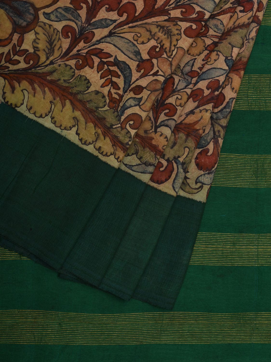 Green Kalamkari Hand Painted Gadwal Silk Handloom Saree with Floral Design KL0636