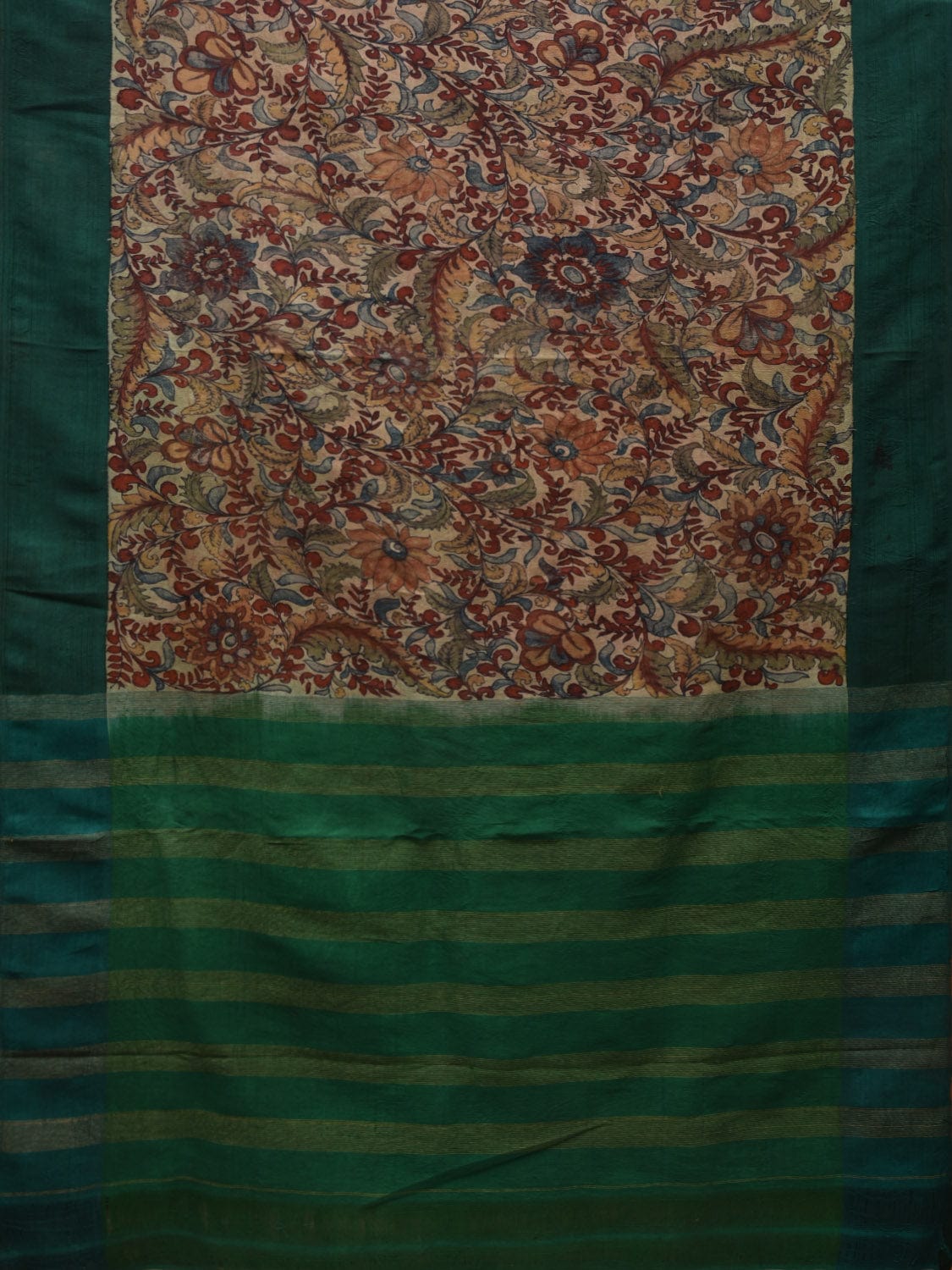 Green Kalamkari Hand Painted Gadwal Silk Handloom Saree with Floral Design KL0636