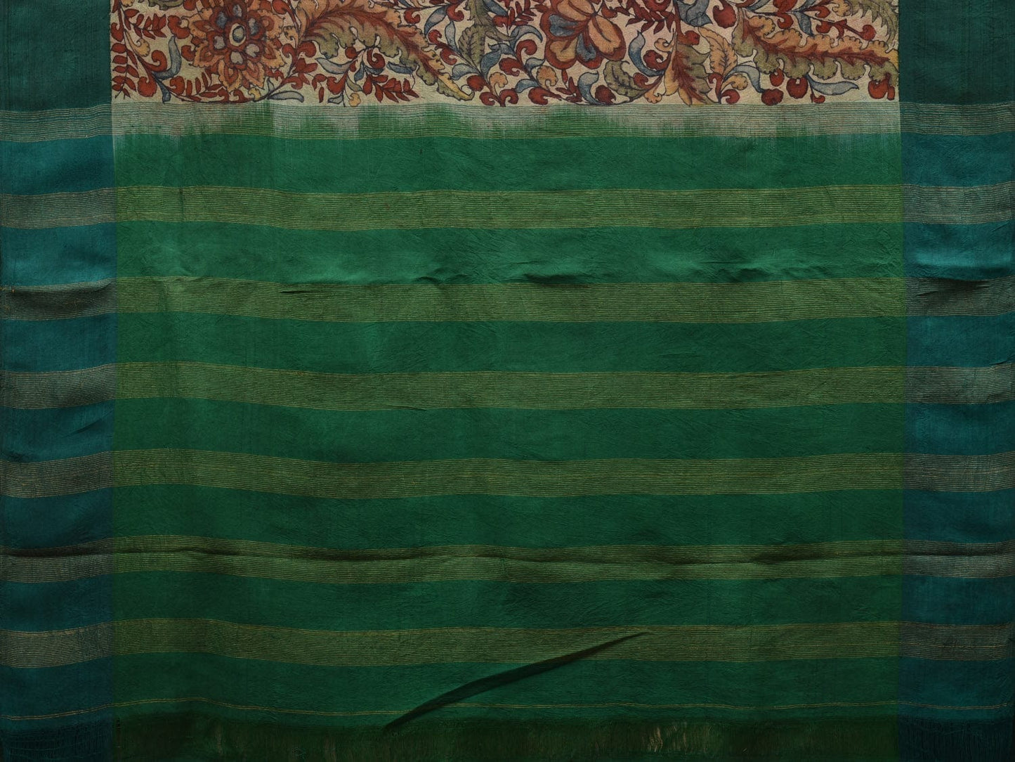 Green Kalamkari Hand Painted Gadwal Silk Handloom Saree with Floral Design KL0636