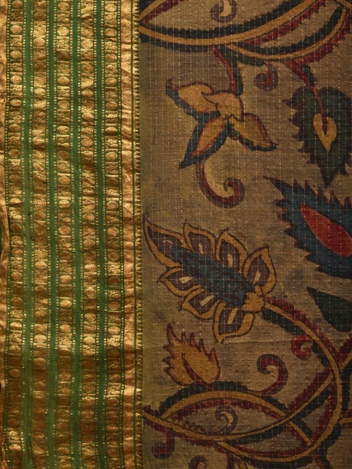 Green Kalamkari Hand Painted Gadwal Silk Handloom Saree with Floral Design KL0647