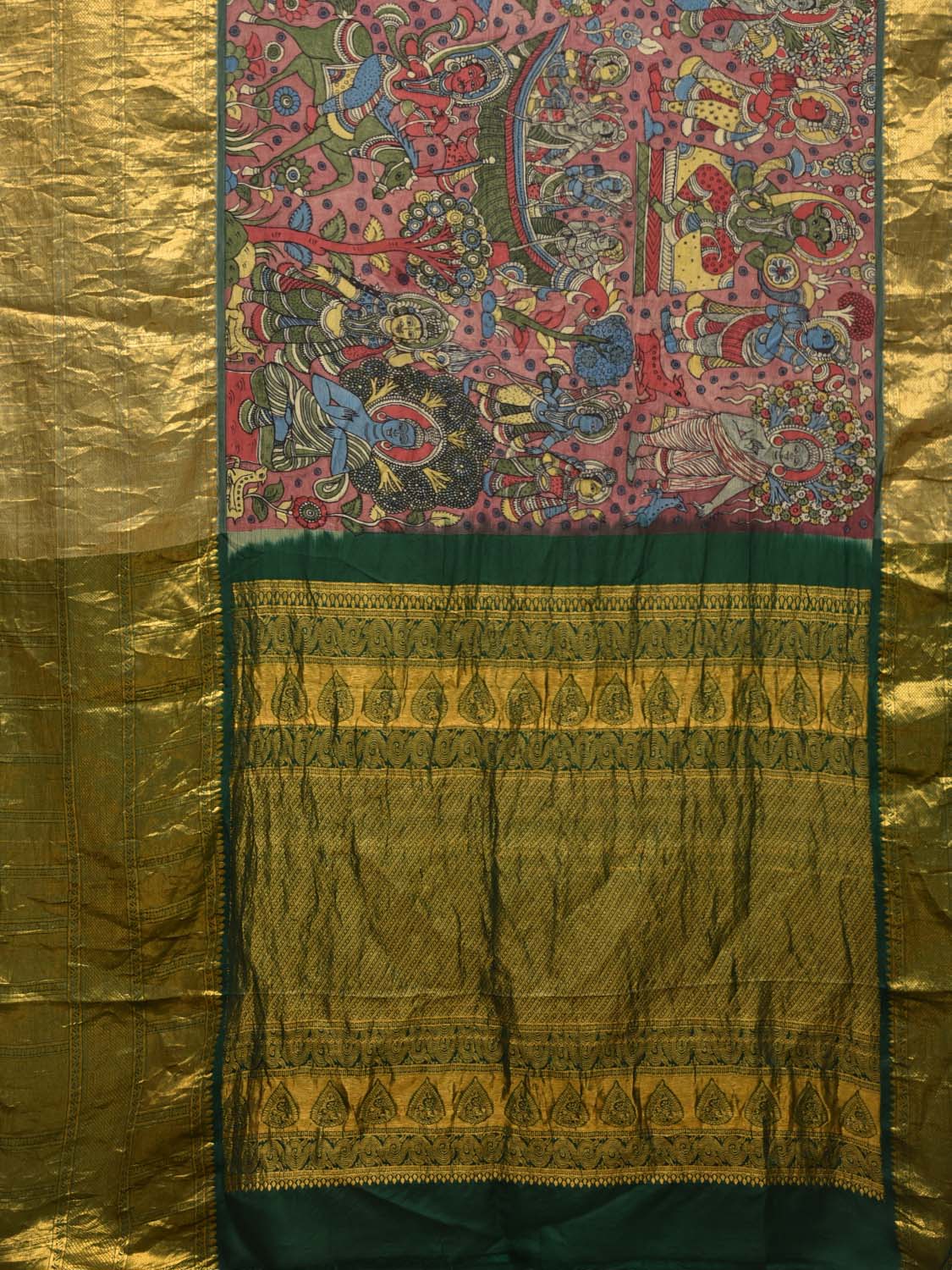 Green Kalamkari Hand Painted Kanchipuram Silk Handloom Saree with Dashavatar Design KL0447