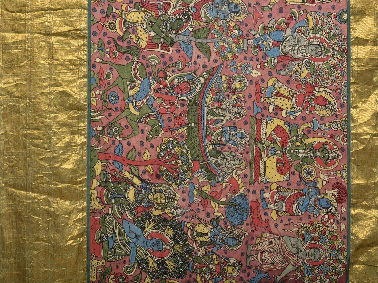 Green Kalamkari Hand Painted Kanchipuram Silk Handloom Saree with Dashavatar Design KL0447