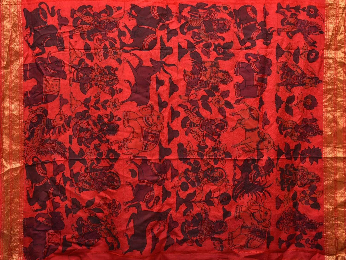 Green Kalamkari Hand Painted Kanchipuram Silk Handloom Saree with Dashavatar Design KL0468