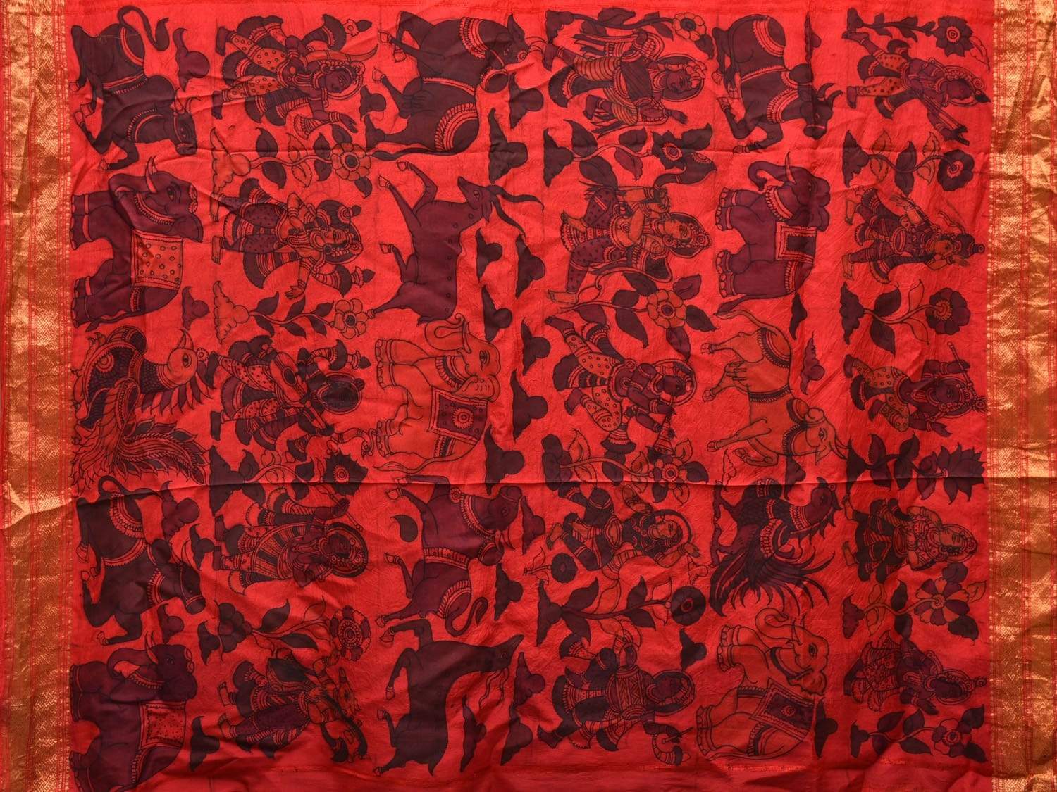 Green Kalamkari Hand Painted Kanchipuram Silk Handloom Saree with Dashavatar Design KL0468