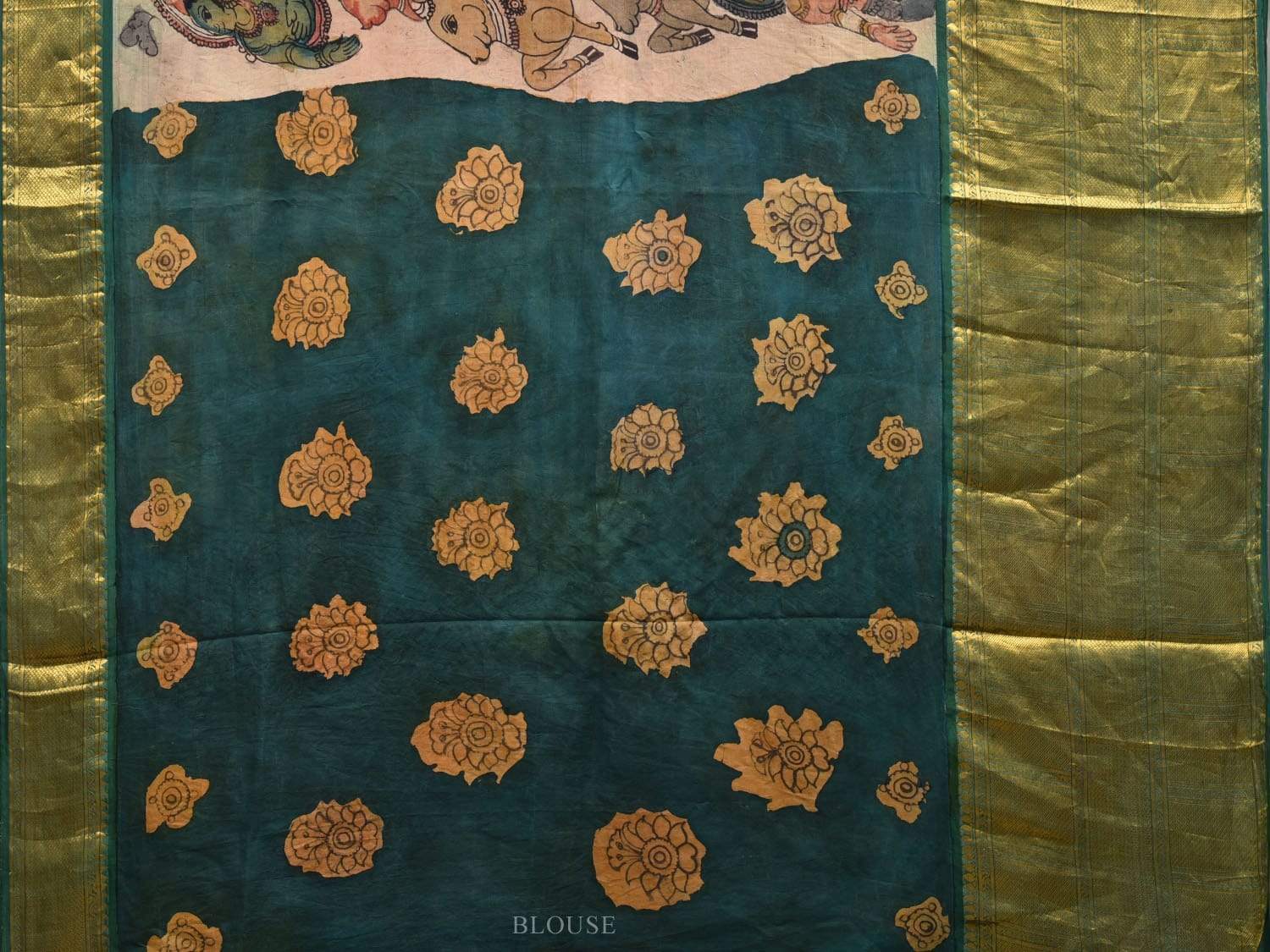 Green Kalamkari Hand Painted Kanchipuram Silk Handloom Saree with Krishna Leela Design KL0542