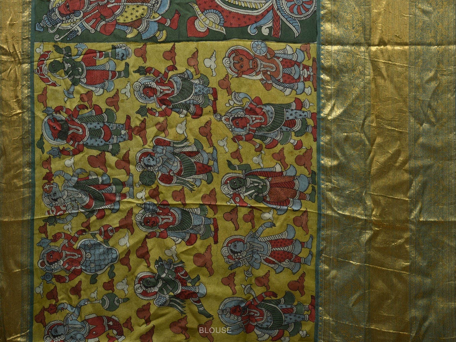 Green Kalamkari Hand Painted Kanchipuram Silk Handloom Saree with Ram Leela Design KL0583