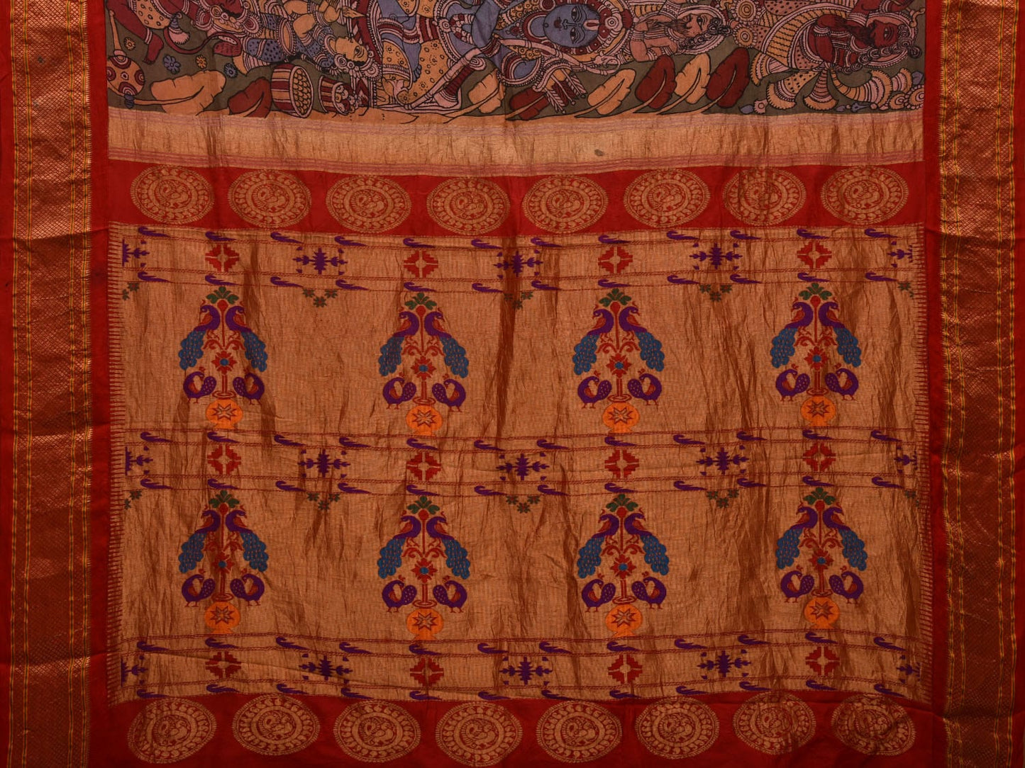 Green Kalamkari Hand Painted Paithani Silk Handloom Saree with Ramayan Story Design KL0675