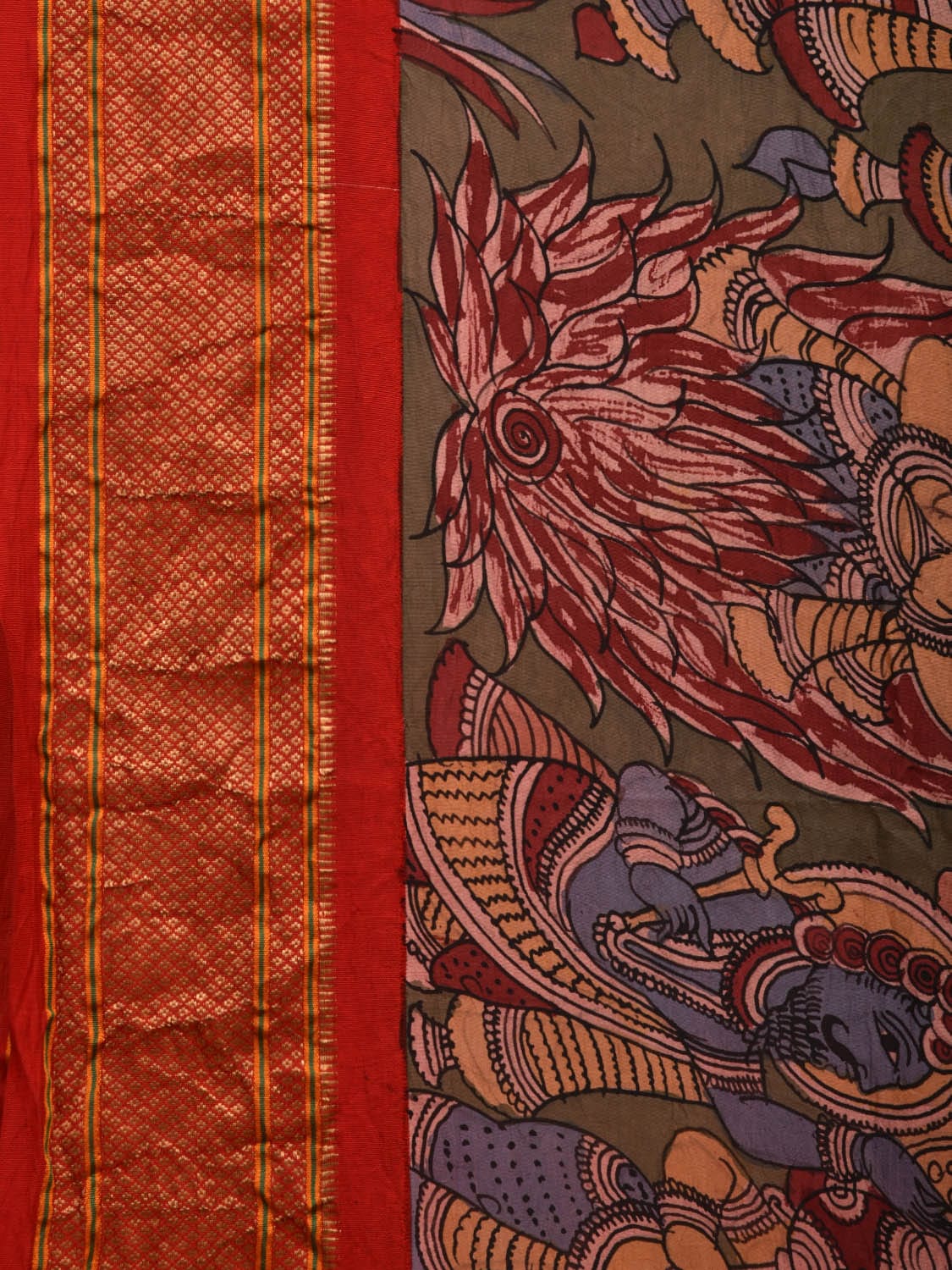 Green Kalamkari Hand Painted Paithani Silk Handloom Saree with Ramayan Story Design KL0675