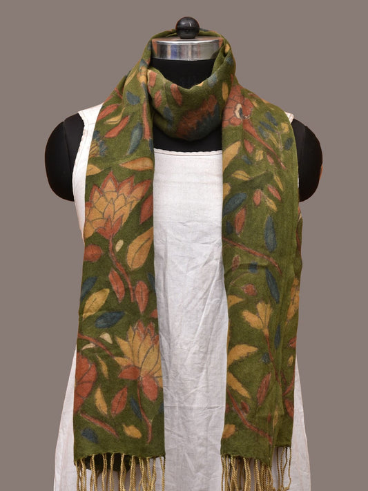 Green Kalamkari Hand Painted Woolen Dupatta with Floral Design ds3213