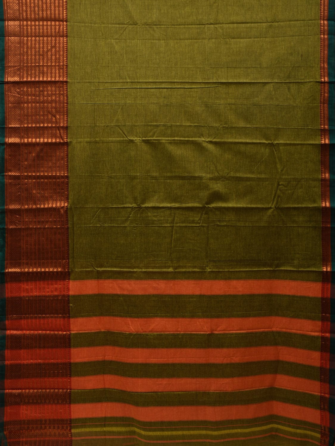 Green Kanchi Cotton Plain Saree wtih One Side Border Design o0316