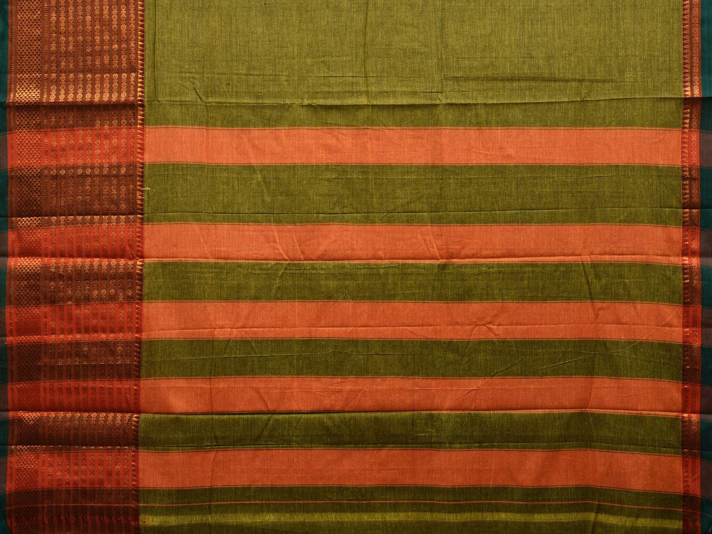 Green Kanchi Cotton Plain Saree wtih One Side Border Design o0316