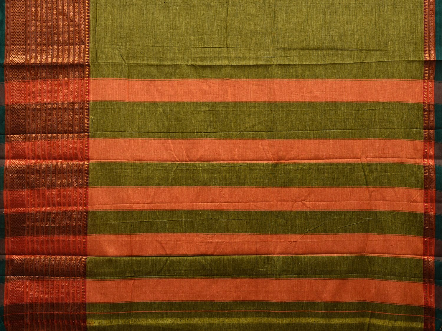 Green Kanchi Cotton Plain Saree wtih One Side Border Design o0316