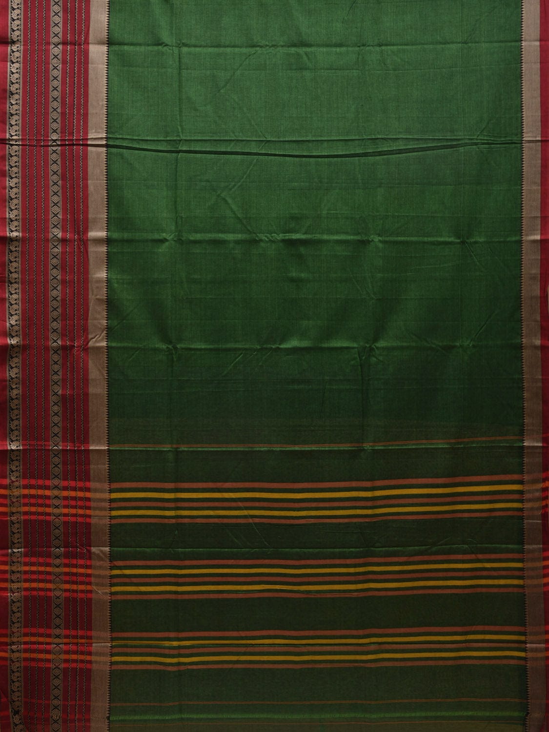Green Kanchi Cotton Plain Saree wtih One Side Border Design o0320