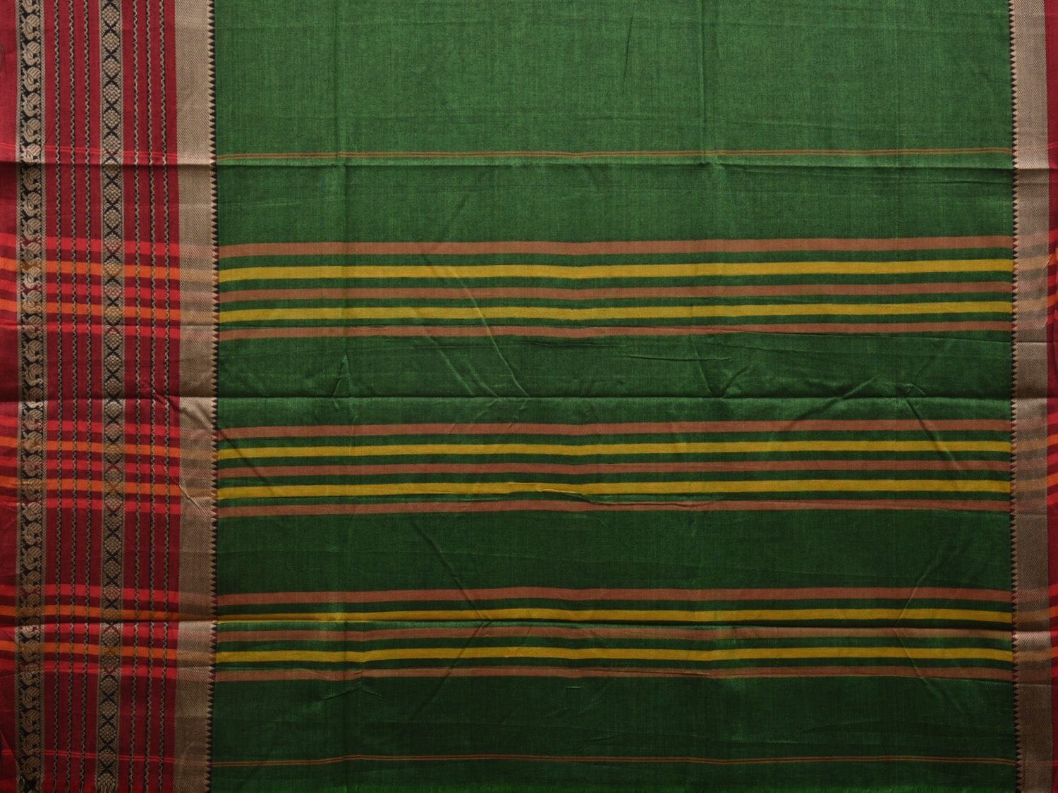 Green Kanchi Cotton Plain Saree wtih One Side Border Design o0320