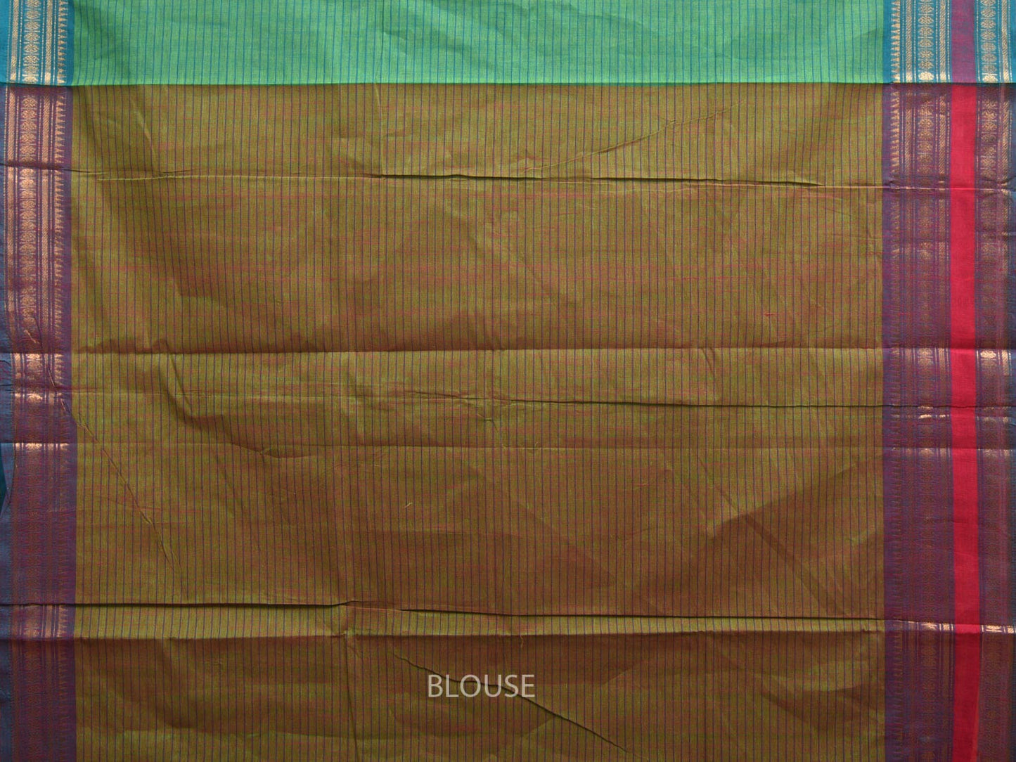 Green Kanchipuram Cotton Handloom Saree with Border and Strips Pallu Design k0542