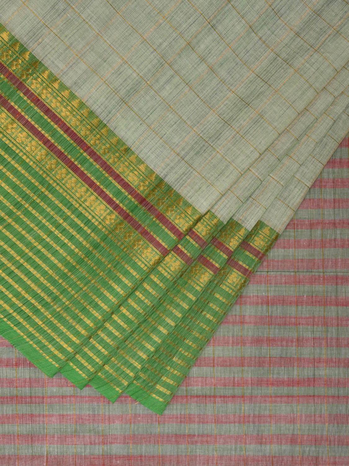 Green Kanchipuram Cotton Handloom Saree with Checks Design k0557