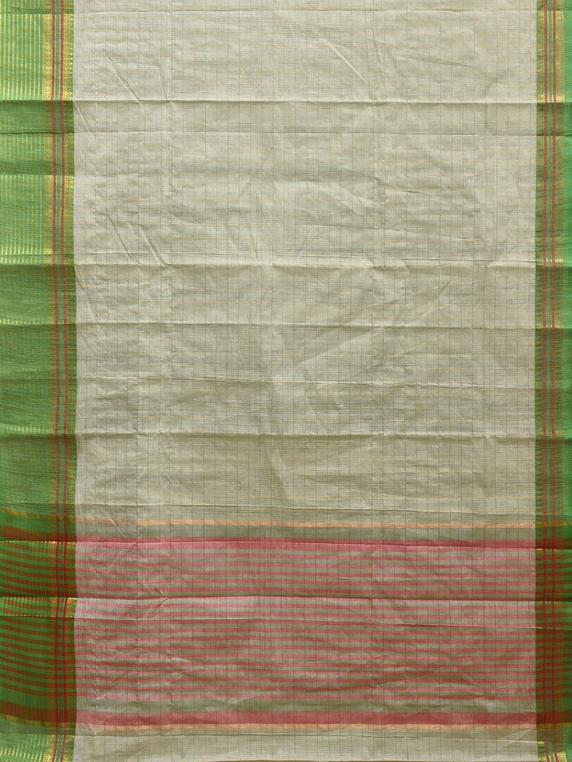 Green Kanchipuram Cotton Handloom Saree with Checks Design k0557