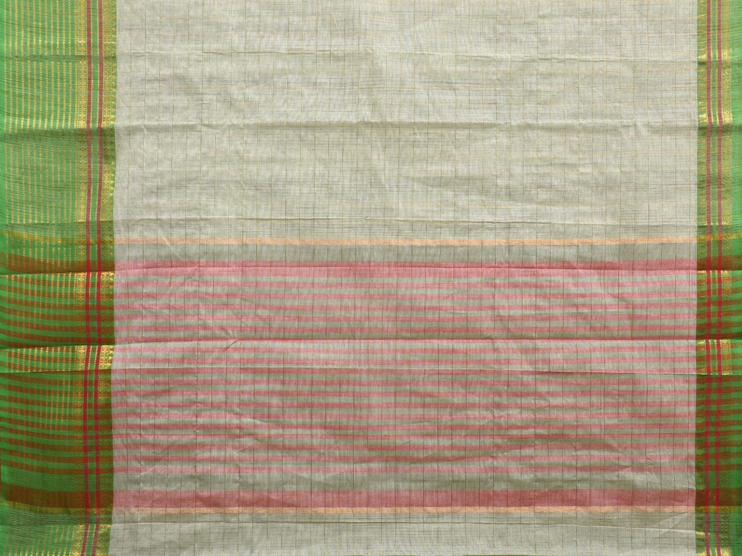 Green Kanchipuram Cotton Handloom Saree with Checks Design k0557