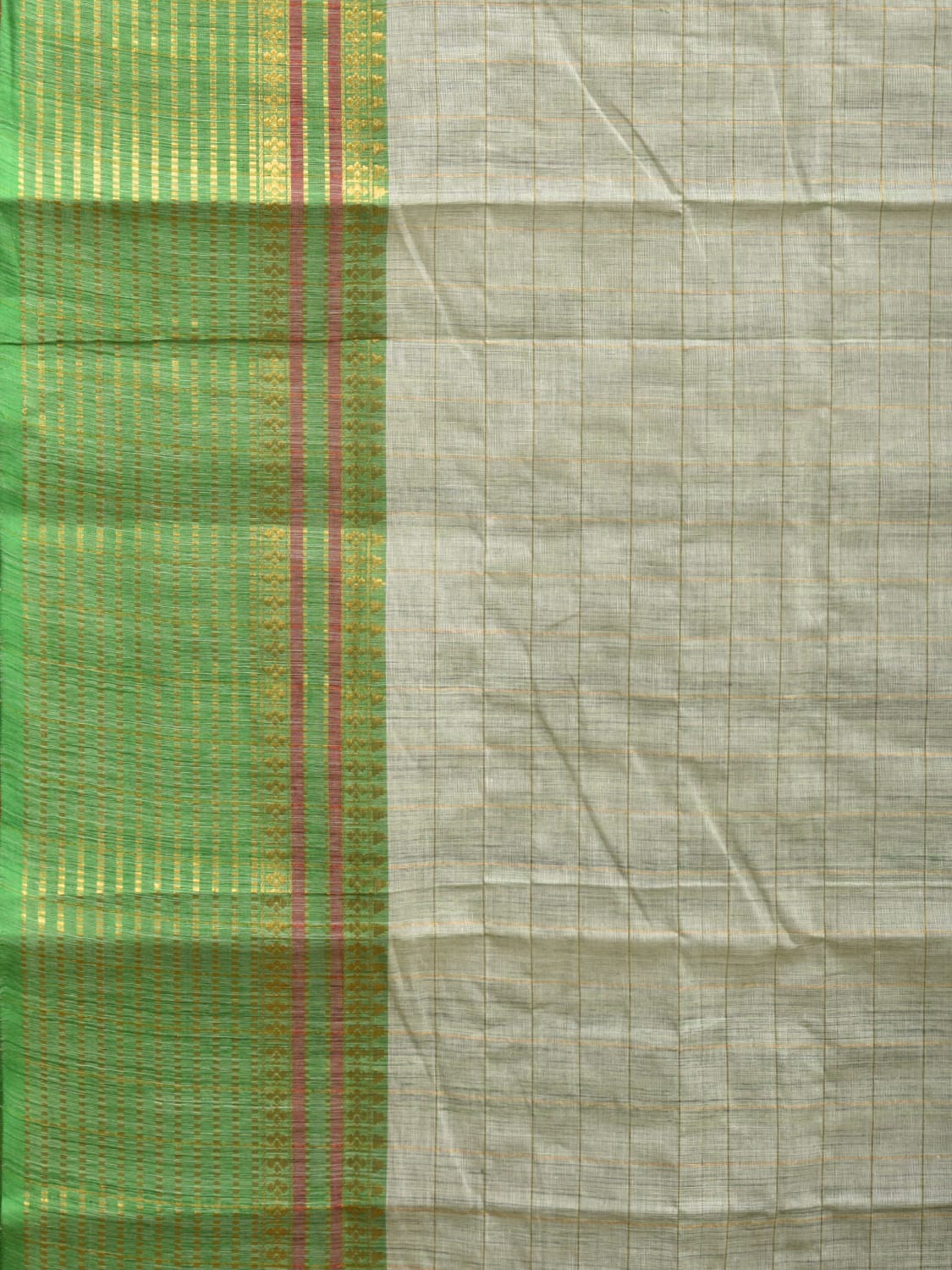 Green Kanchipuram Cotton Handloom Saree with Checks Design k0557