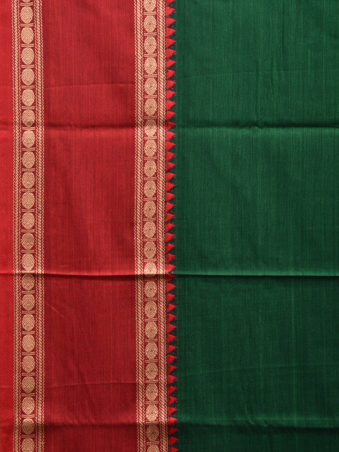 Green Kanchipuram Cotton Plain Saree with Ganga-Jamuna Border and Strips Pallu Design k0716