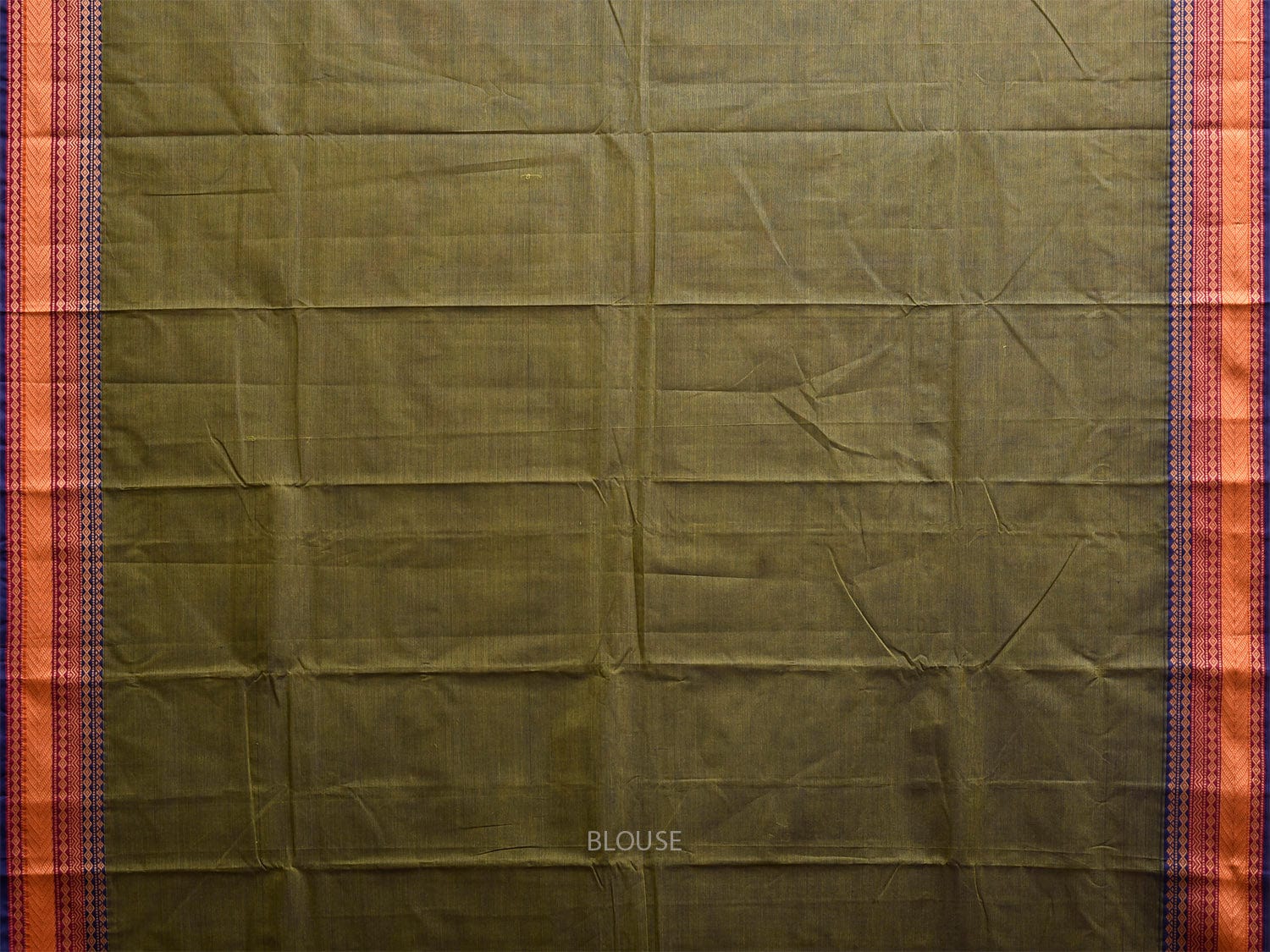 Green Kanchipuram Cotton Plain Saree with Strips and Border Design k0854