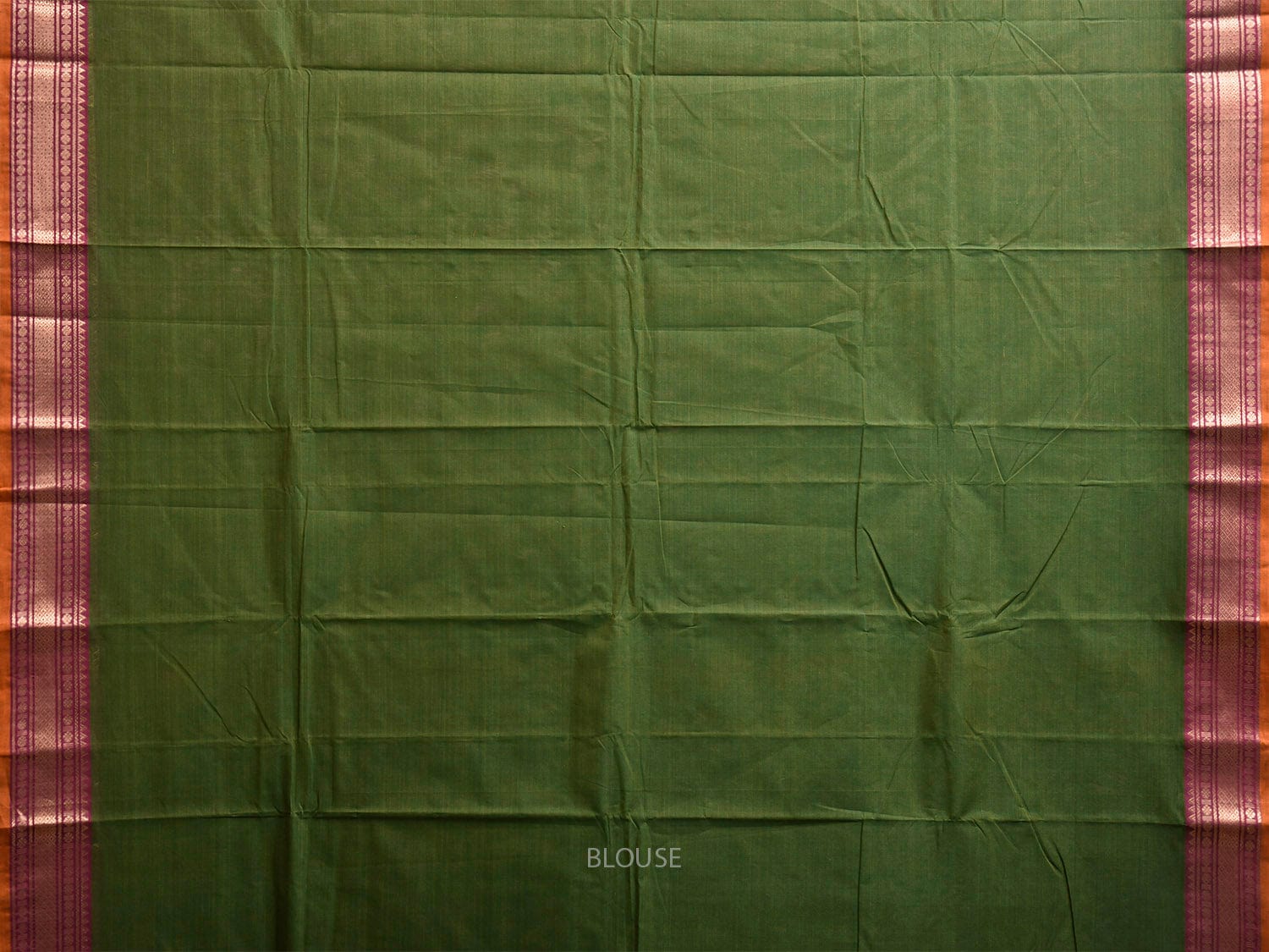 Green Kanchipuram Cotton Plain Saree with Strips and Border Design k0857