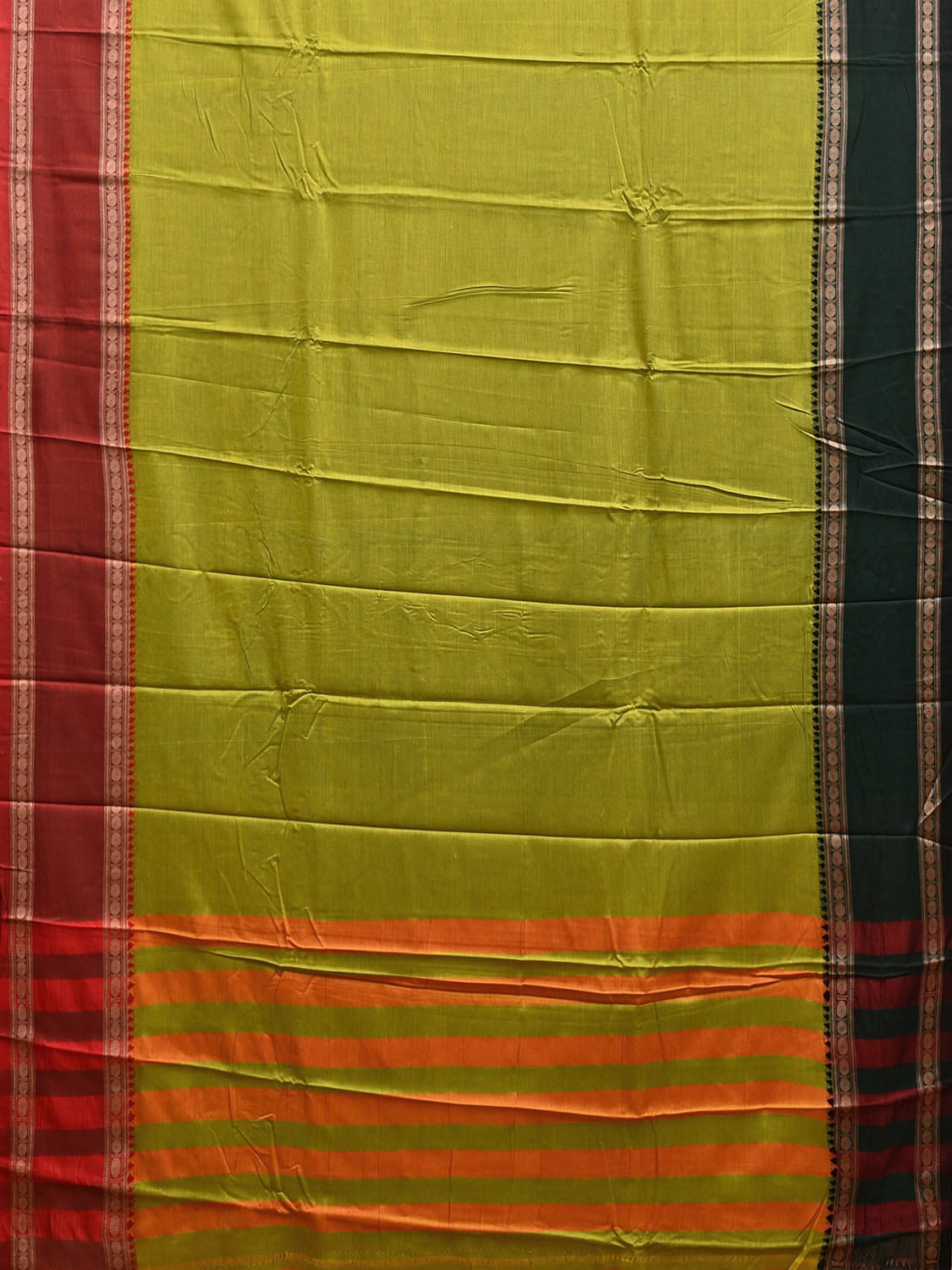 Green Kanchipuram Cotton Saree with Ganga-Jamuna Border Design k0776