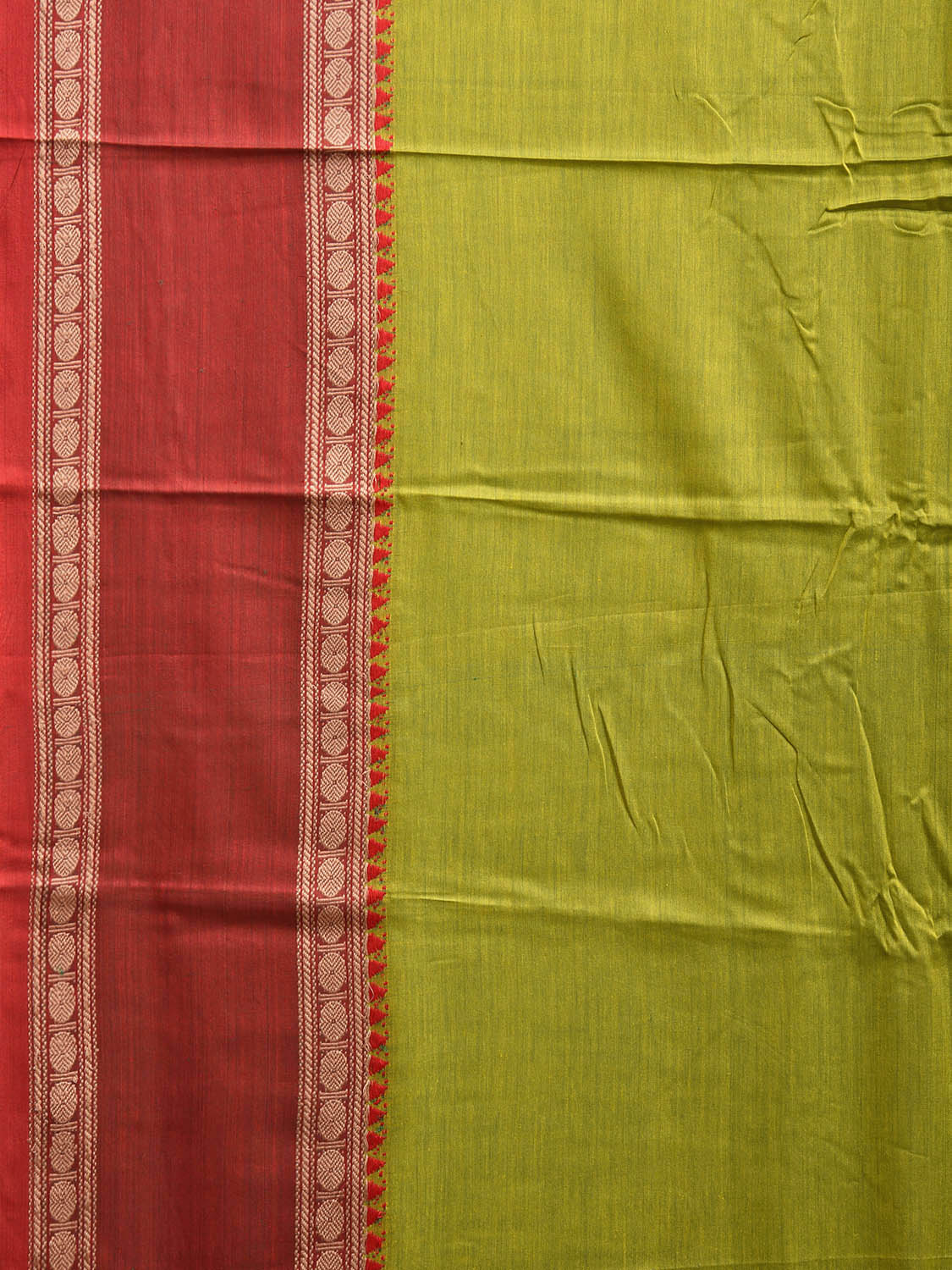 Green Kanchipuram Cotton Saree with Ganga-Jamuna Border Design k0776