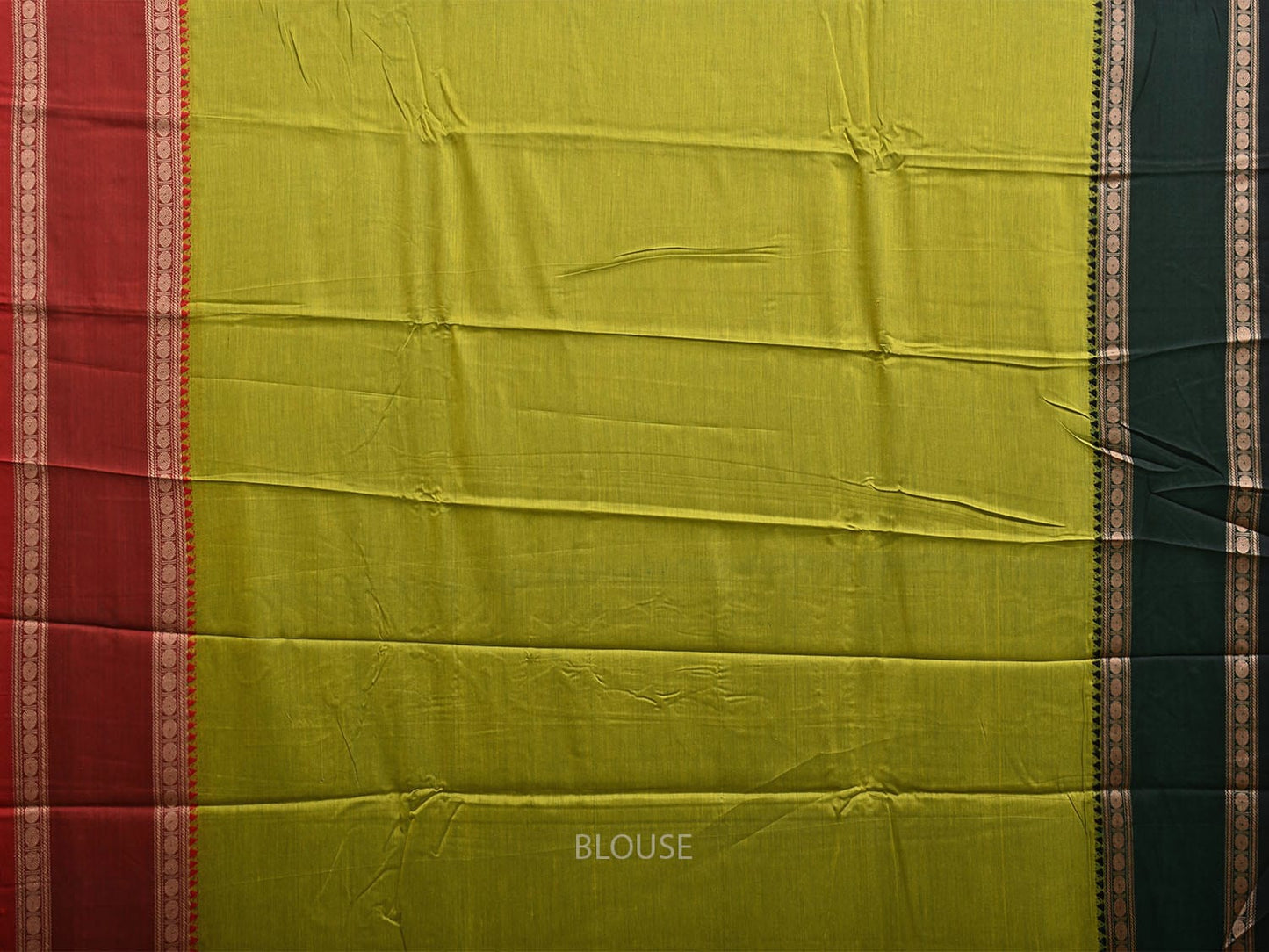 Green Kanchipuram Cotton Saree with Ganga-Jamuna Border Design k0776