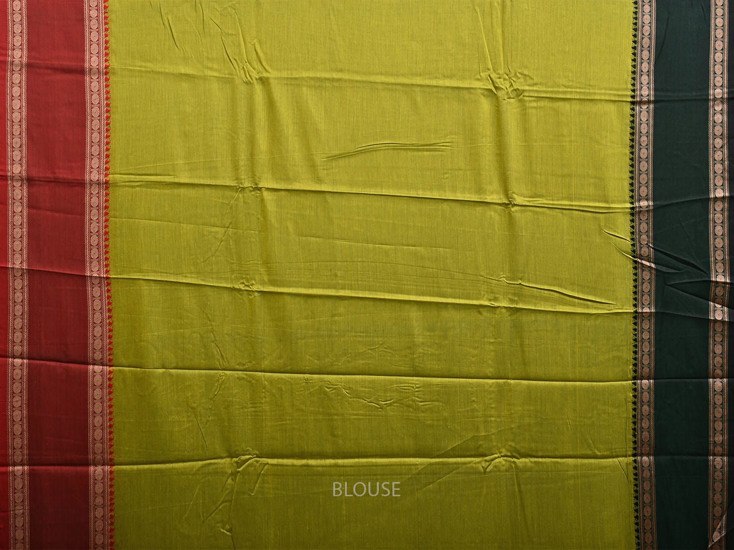 Green Kanchipuram Cotton Saree with Ganga-Jamuna Border Design k0776