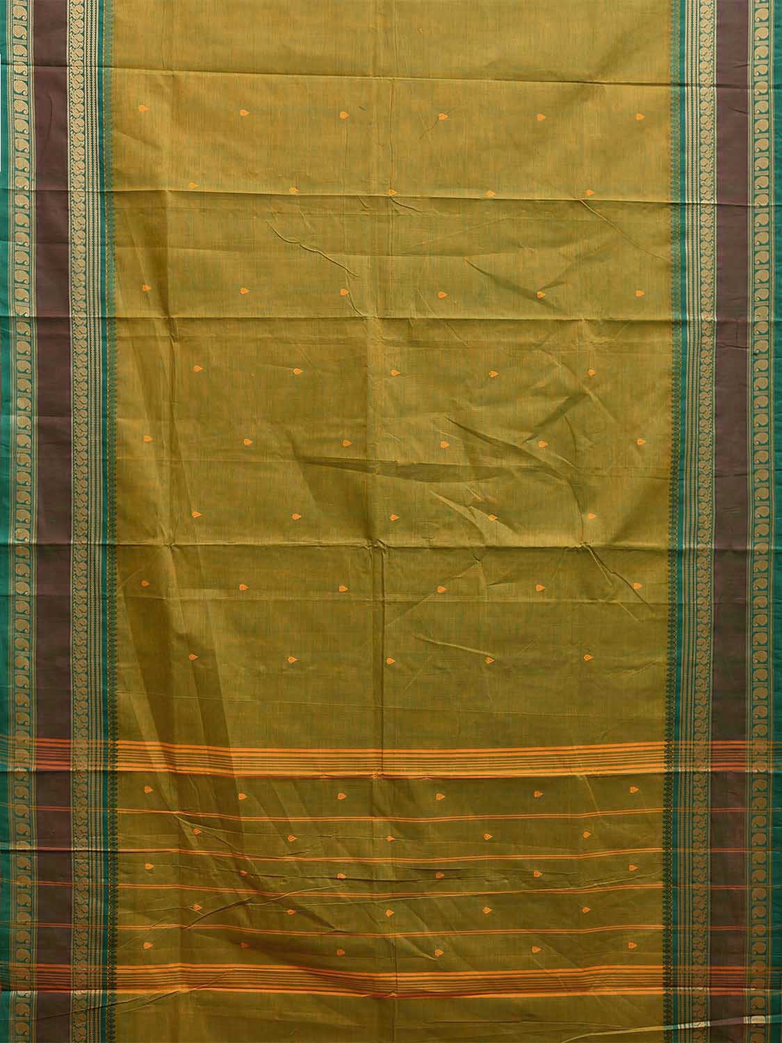 Green Kanchipuram Cotton Saree with Strips Pallu and Border Design k0794