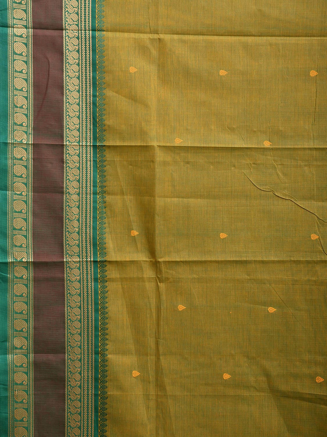 Green Kanchipuram Cotton Saree with Strips Pallu and Border Design k0794