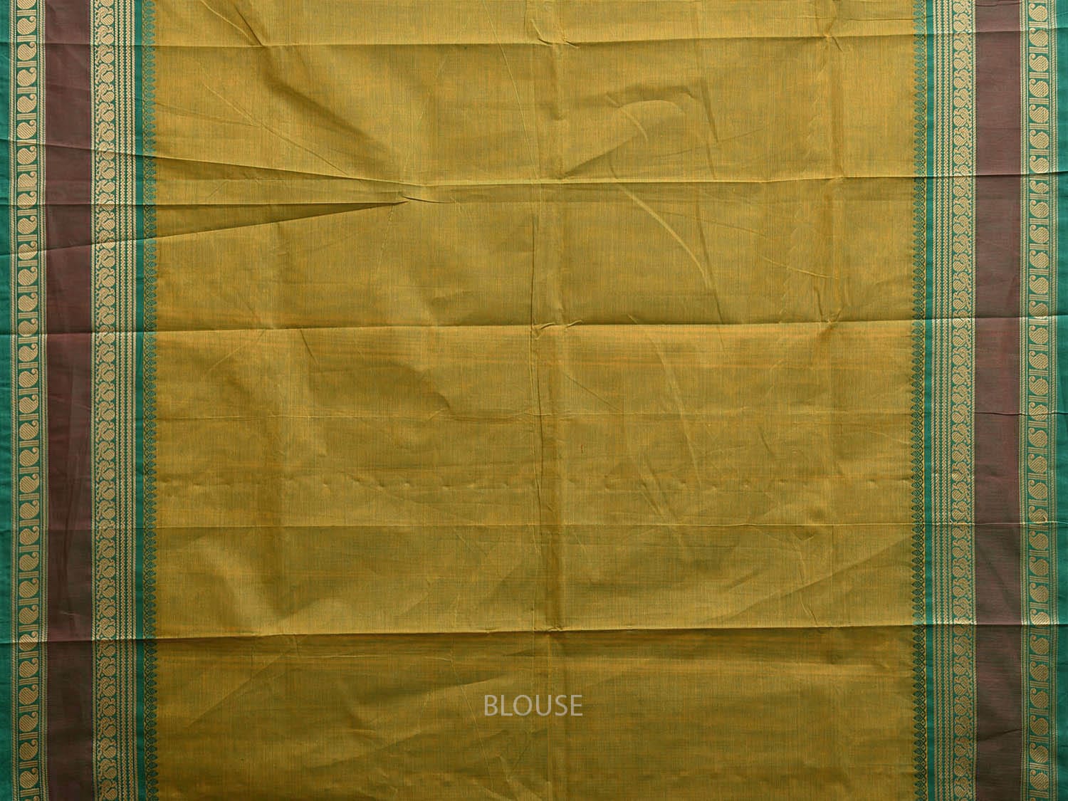 Green Kanchipuram Cotton Saree with Strips Pallu and Border Design k0794