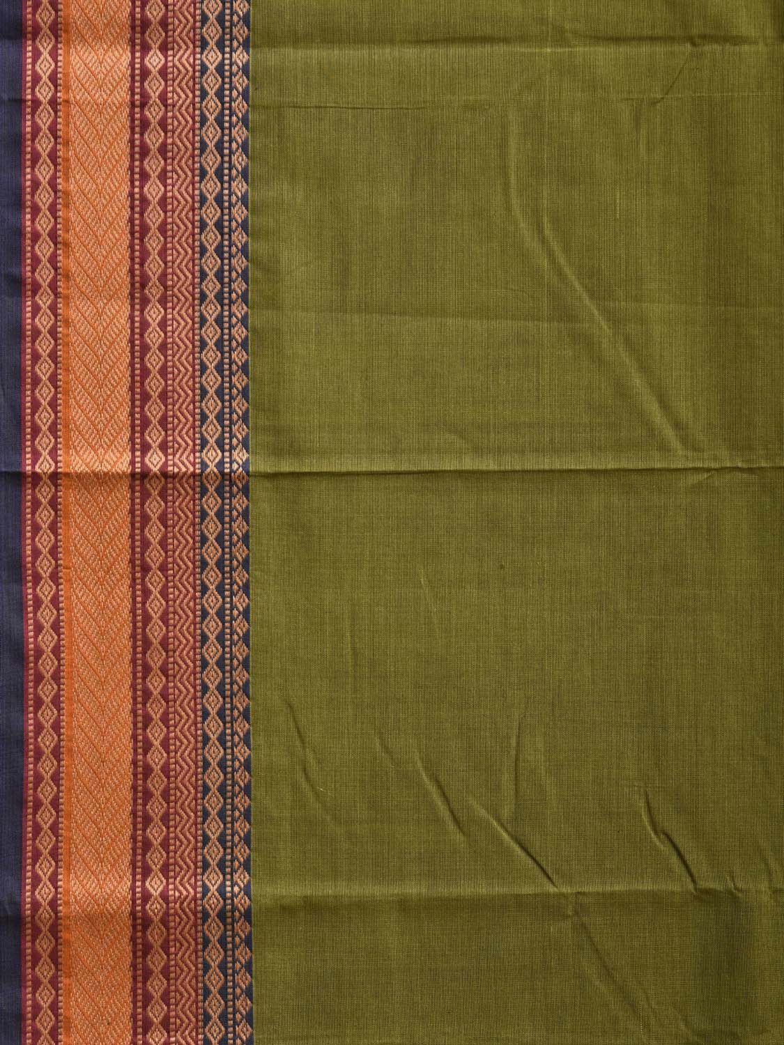 Green Kanchipuram Cotton Saree with Strips Pallu and Border Design k0868