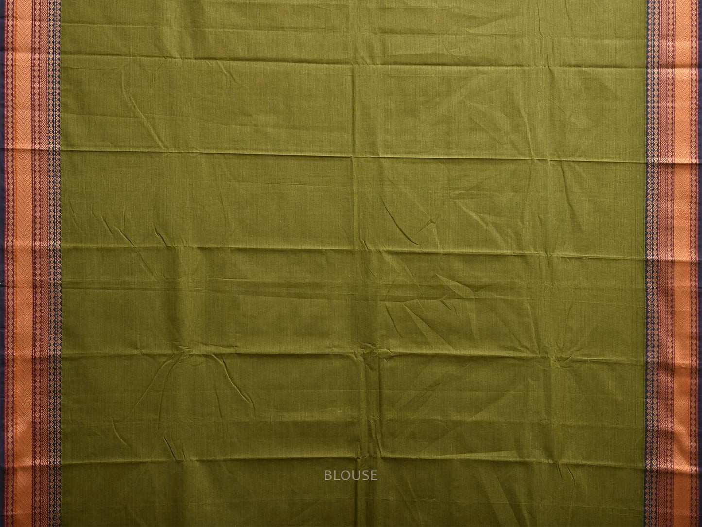 Green Kanchipuram Cotton Saree with Strips Pallu and Border Design k0868