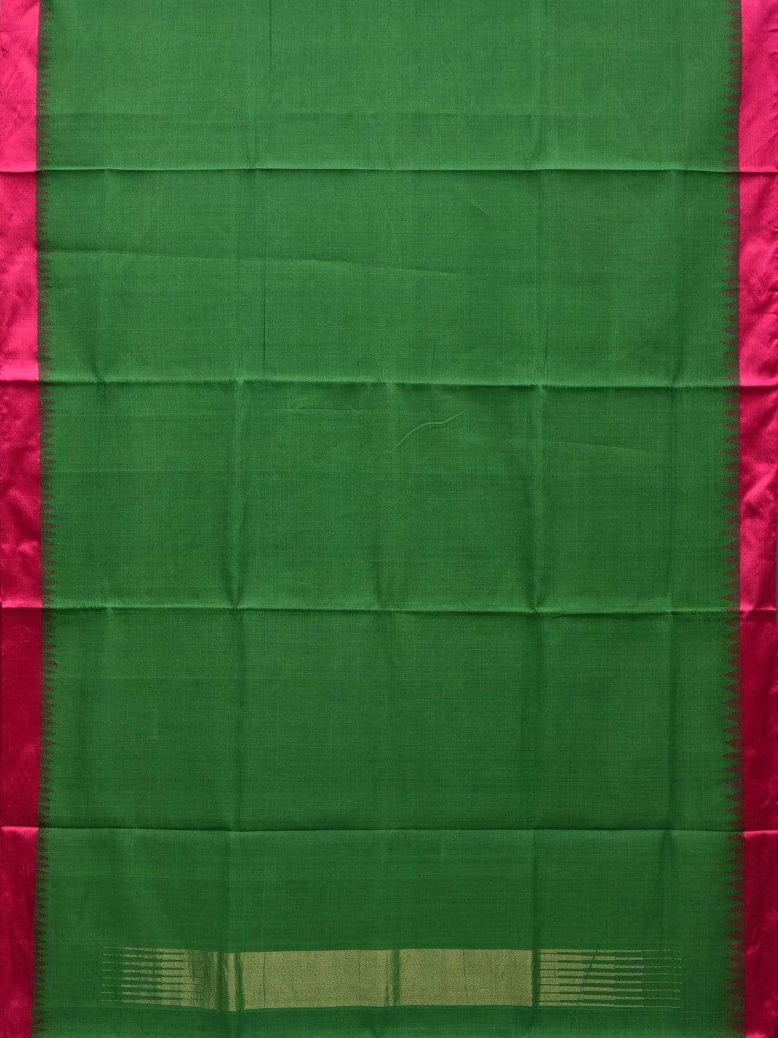 Green Khadi Cotton Handloom Plain Saree with Temple Border Design kh0527