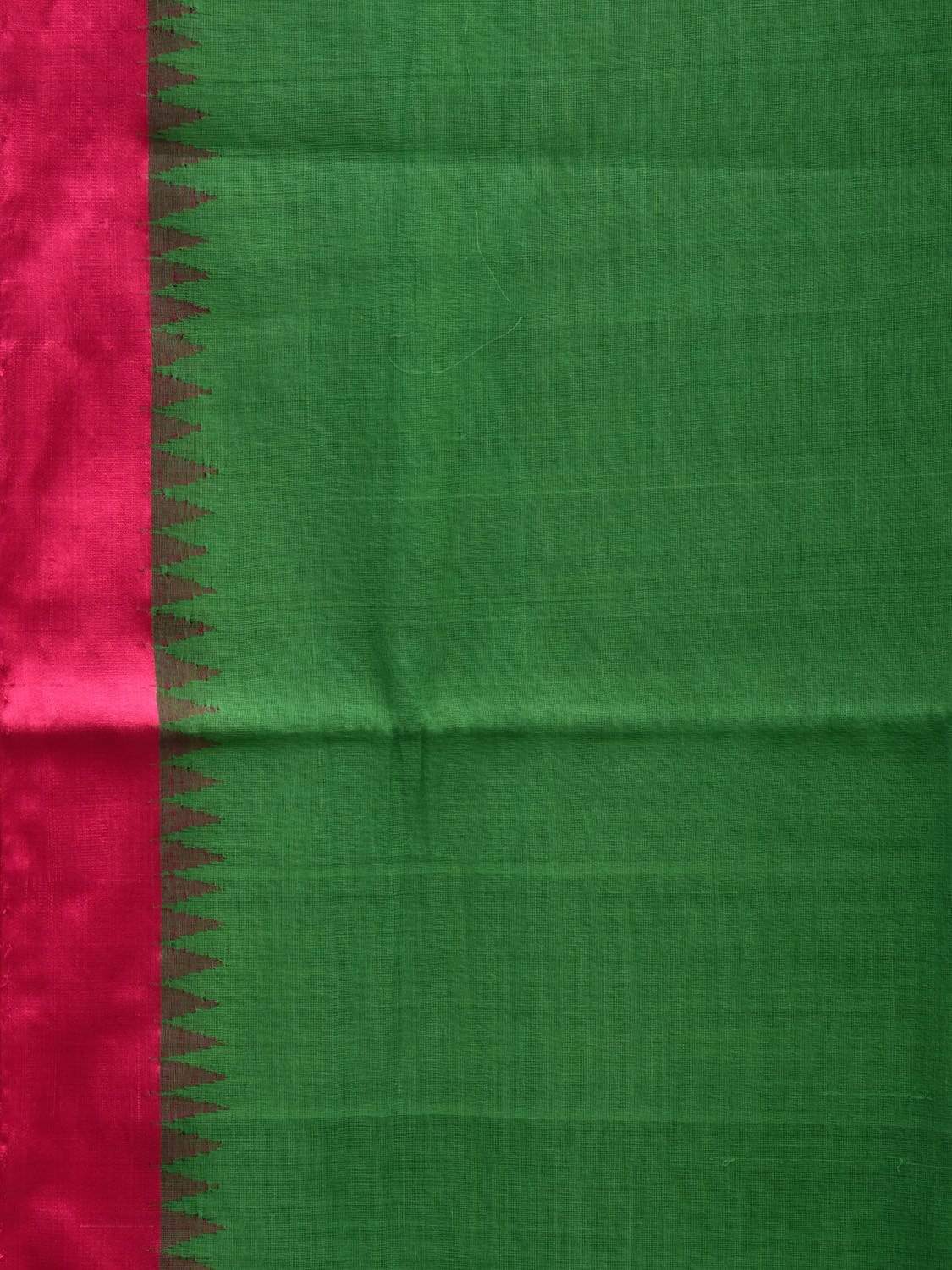 Green Khadi Cotton Handloom Plain Saree with Temple Border Design kh0527