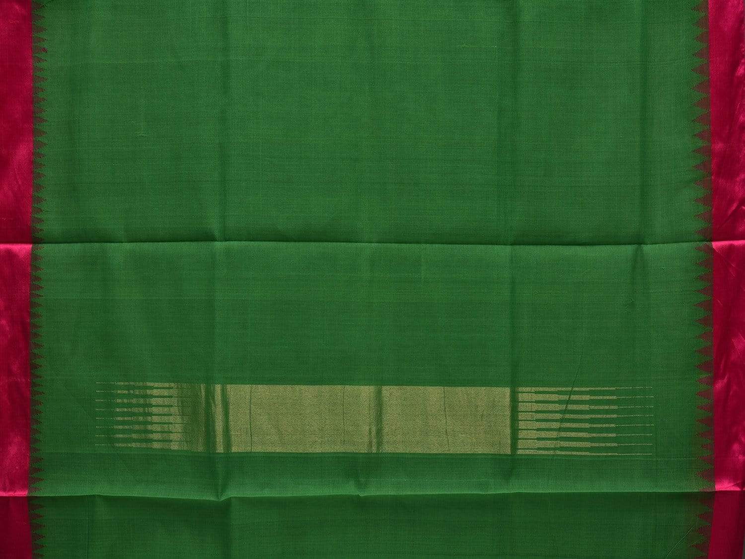 Green Khadi Cotton Handloom Plain Saree with Temple Border Design kh0527