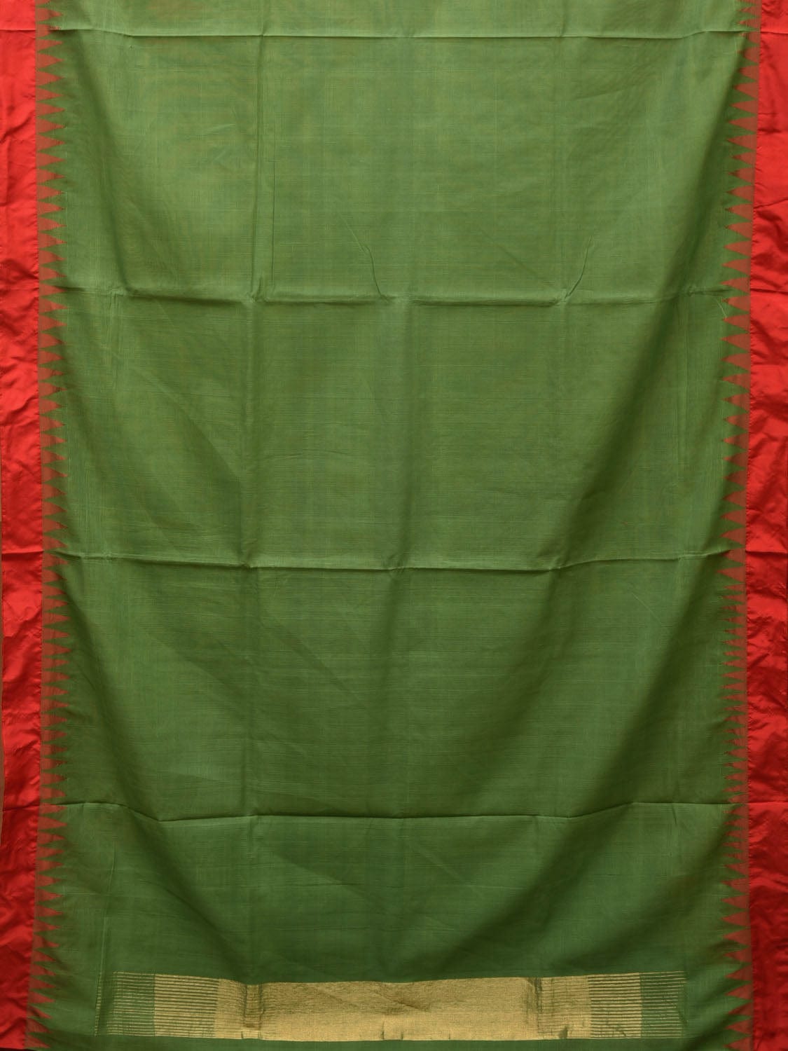 Green Khadi Cotton Handloom Plain Saree with Temple Border Design kh0601