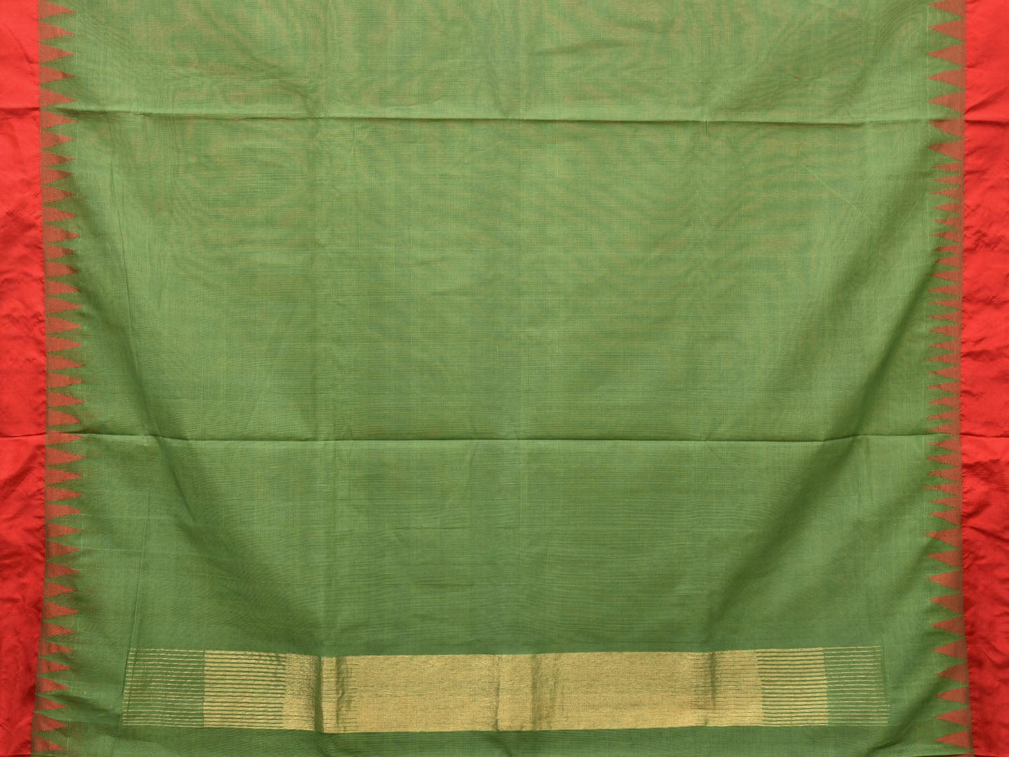 Green Khadi Cotton Handloom Plain Saree with Temple Border Design kh0601
