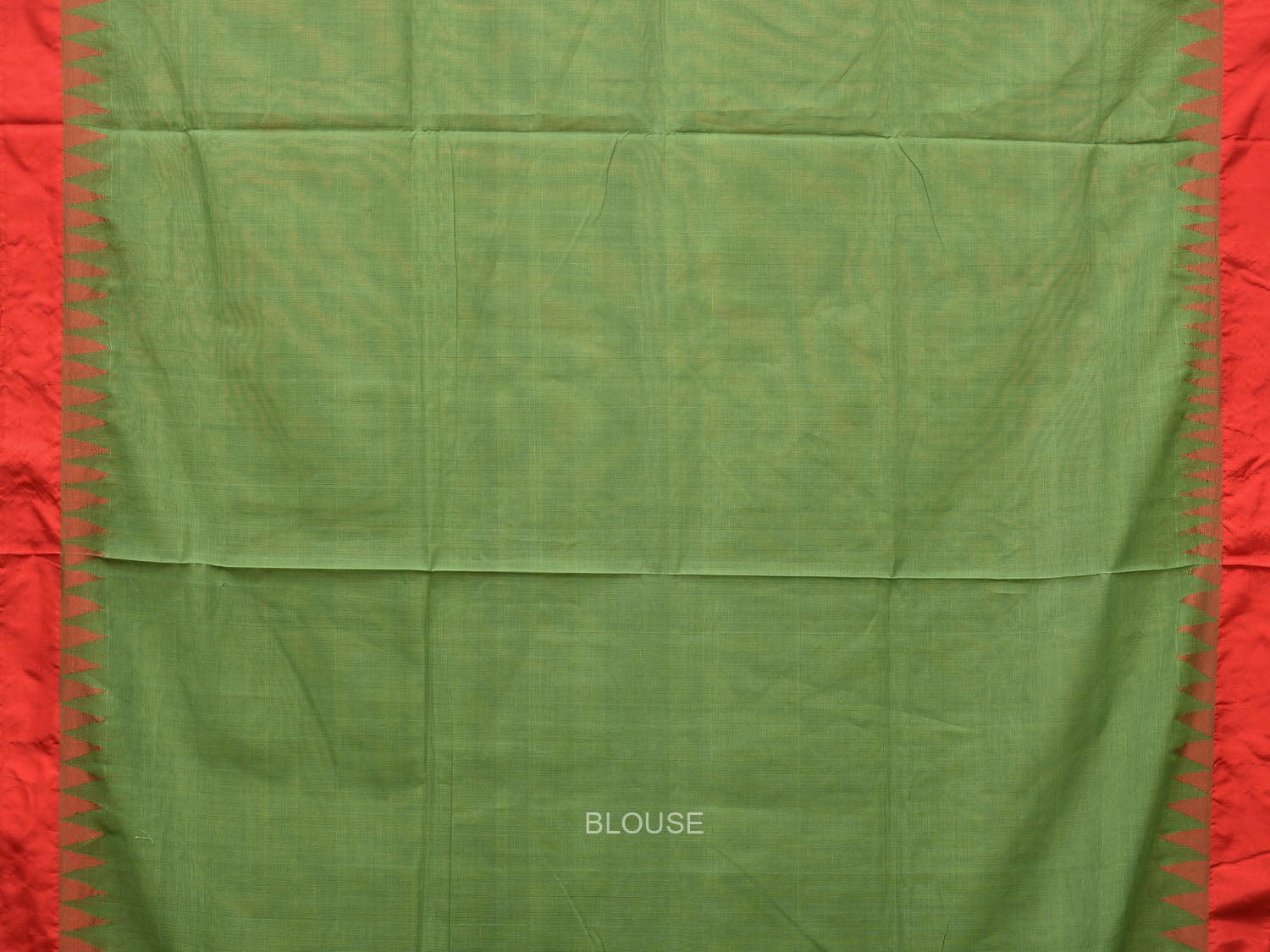 Green Khadi Cotton Handloom Plain Saree with Temple Border Design kh0601