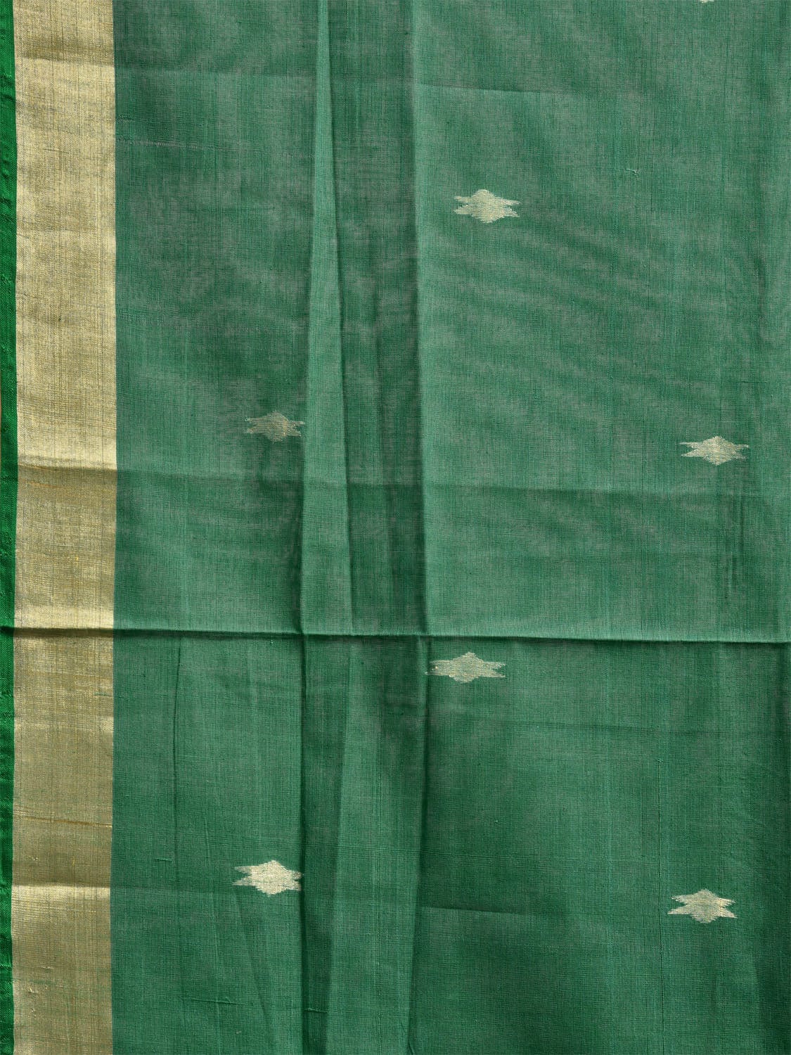 Green Khadi Cotton Handloom Saree with Big Floral Pallu Design kh0709