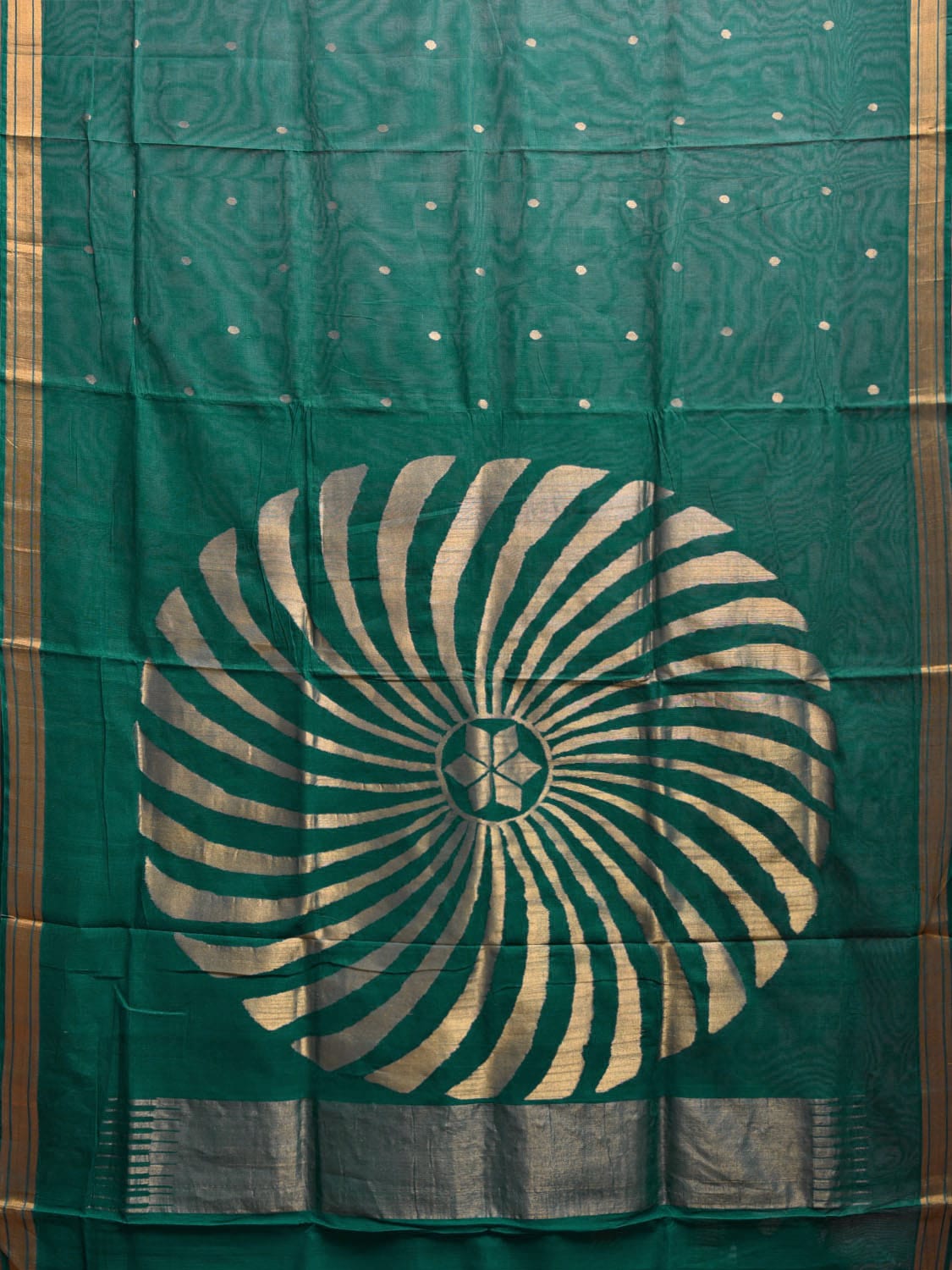 Green Khadi Cotton Handloom Saree with Circle Pallu Design kh0714