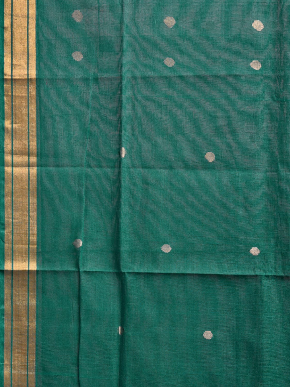Green Khadi Cotton Handloom Saree with Circle Pallu Design kh0714