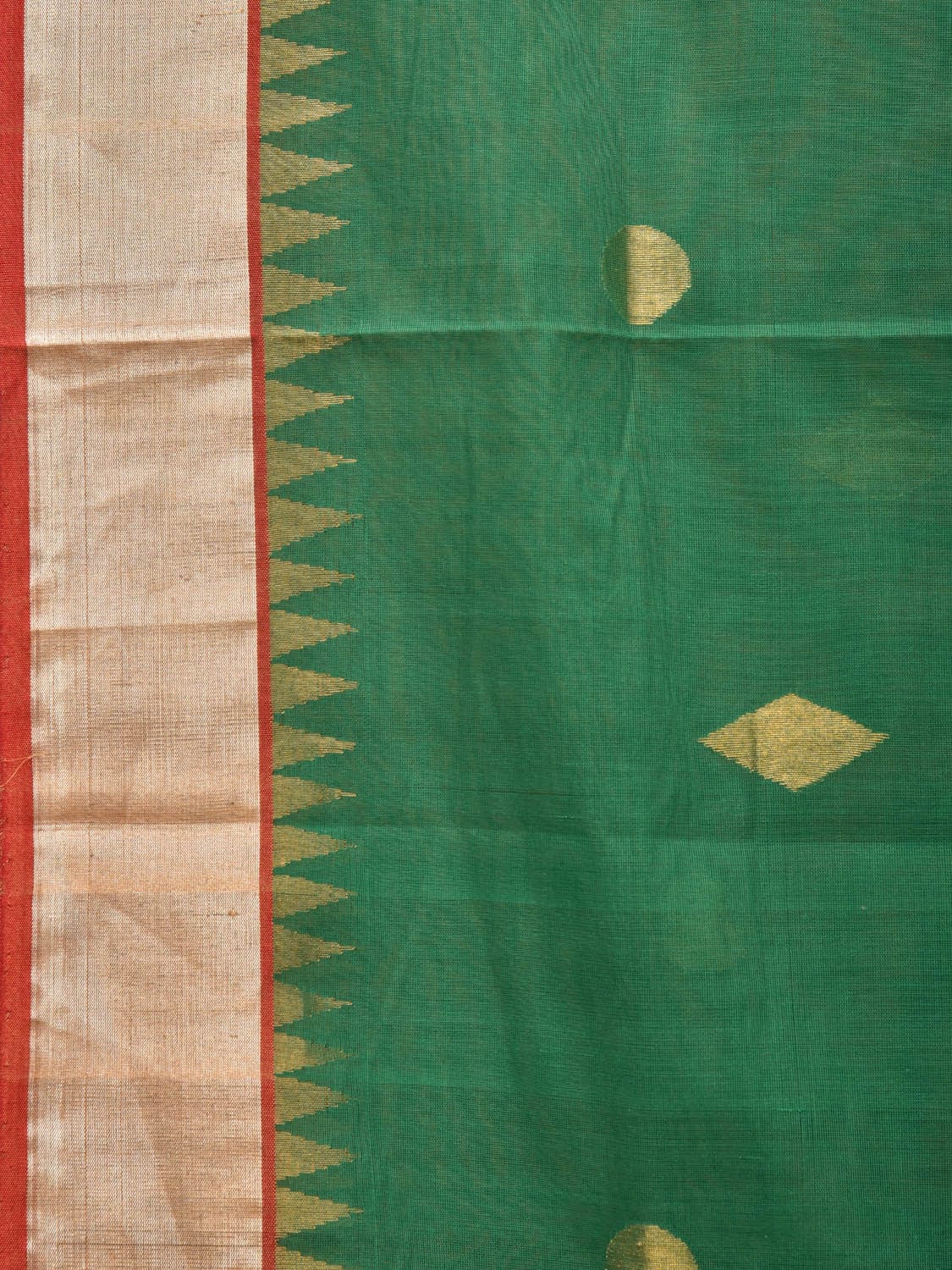 Green Khadi Cotton Handloom Saree with Flowers Pallu Design kh0661