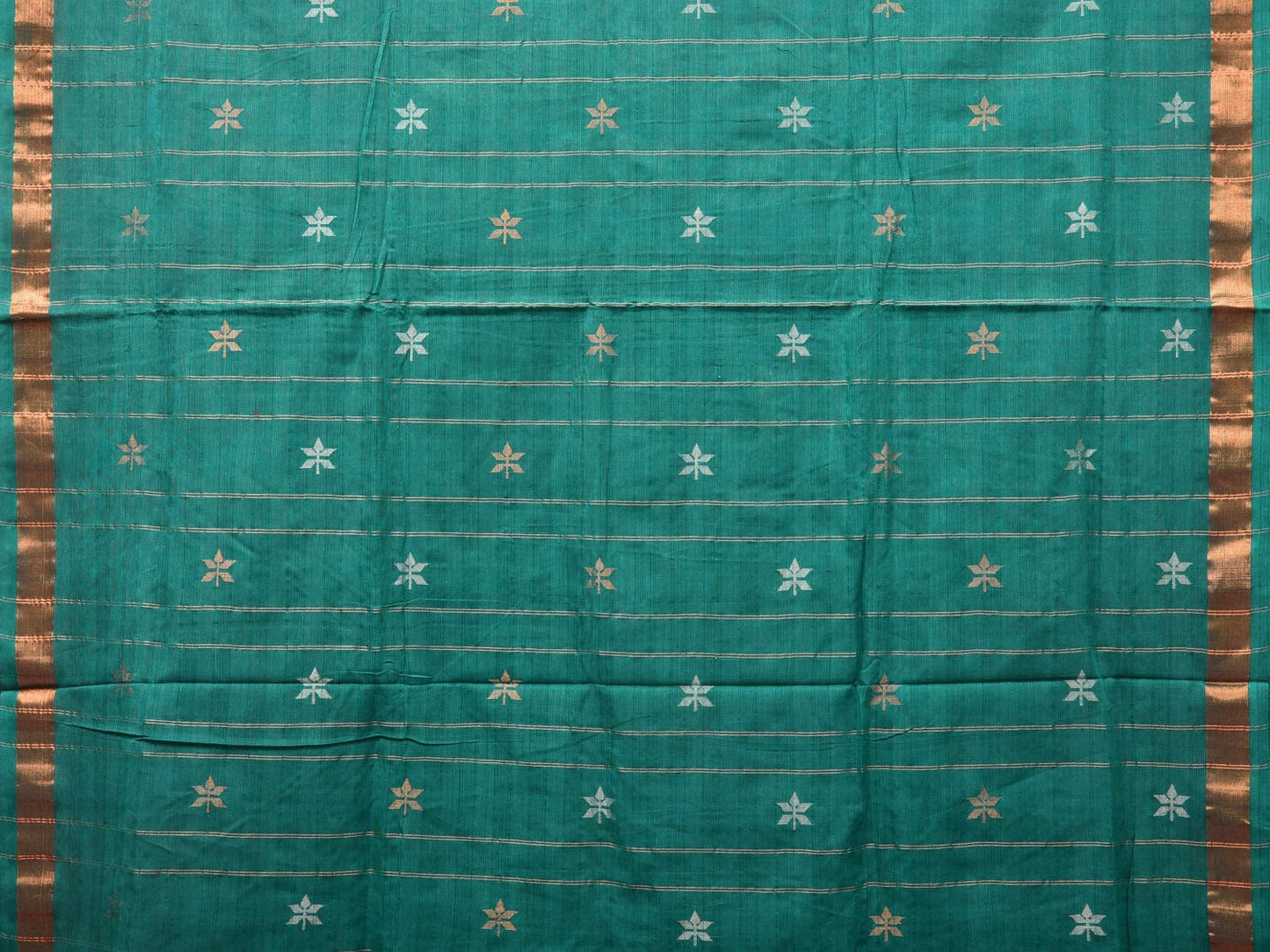 Green Khadi Cotton Handloom Saree with Jamdani Body Buta Design kh0632