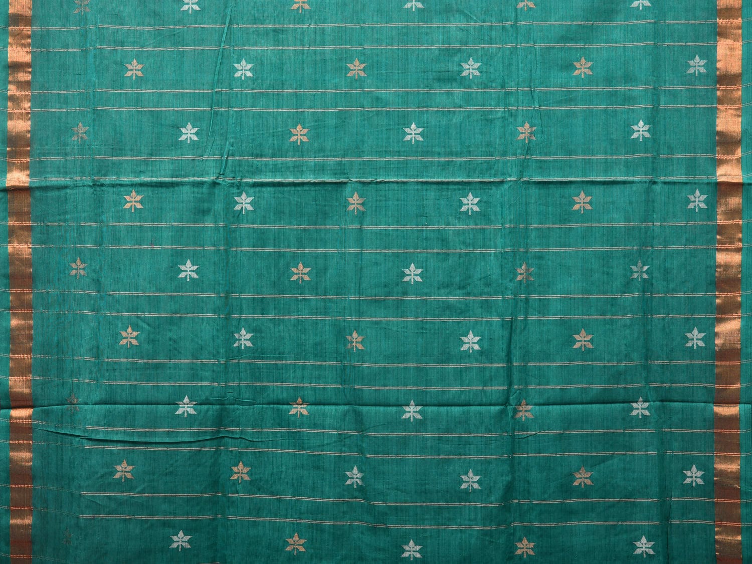Green Khadi Cotton Handloom Saree with Jamdani Body Buta Design kh0632