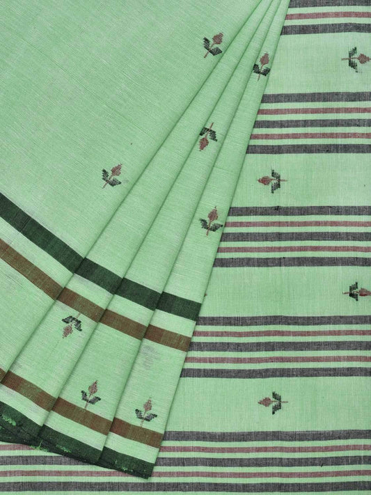 Green Khadi Cotton Handloom Saree with Jamdani Buta Design kh0451