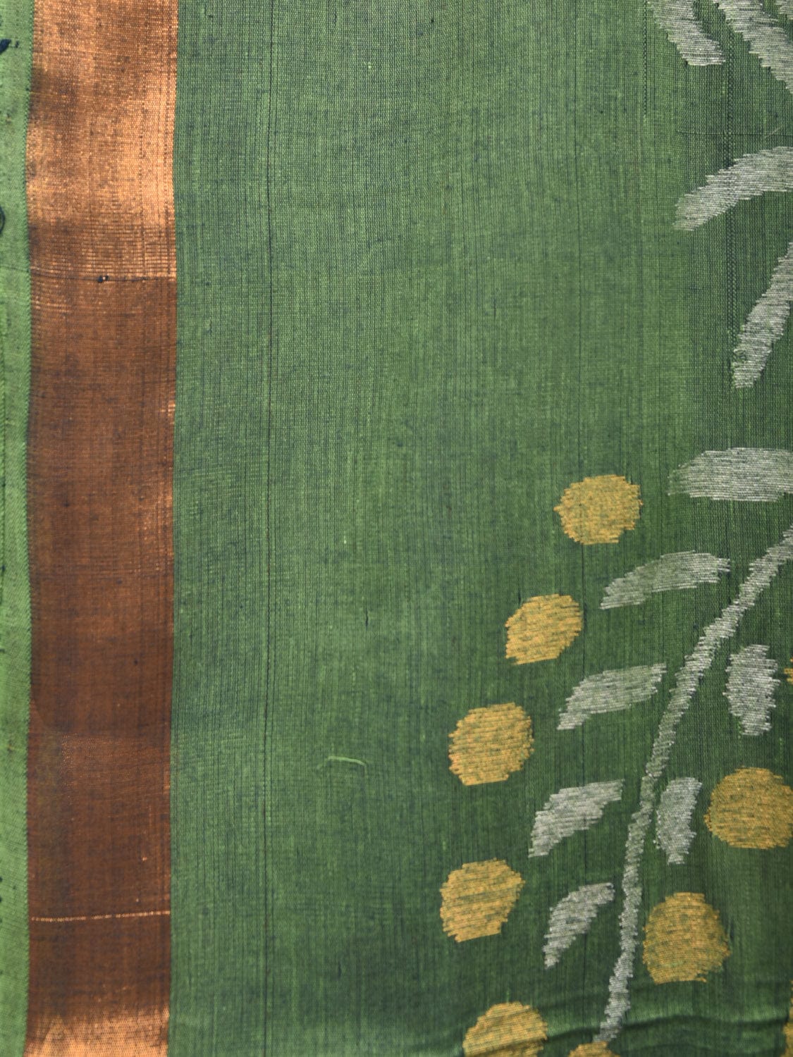 Green Khadi Cotton Handloom Saree with One Side Border and Floral Pallu Design kh0642