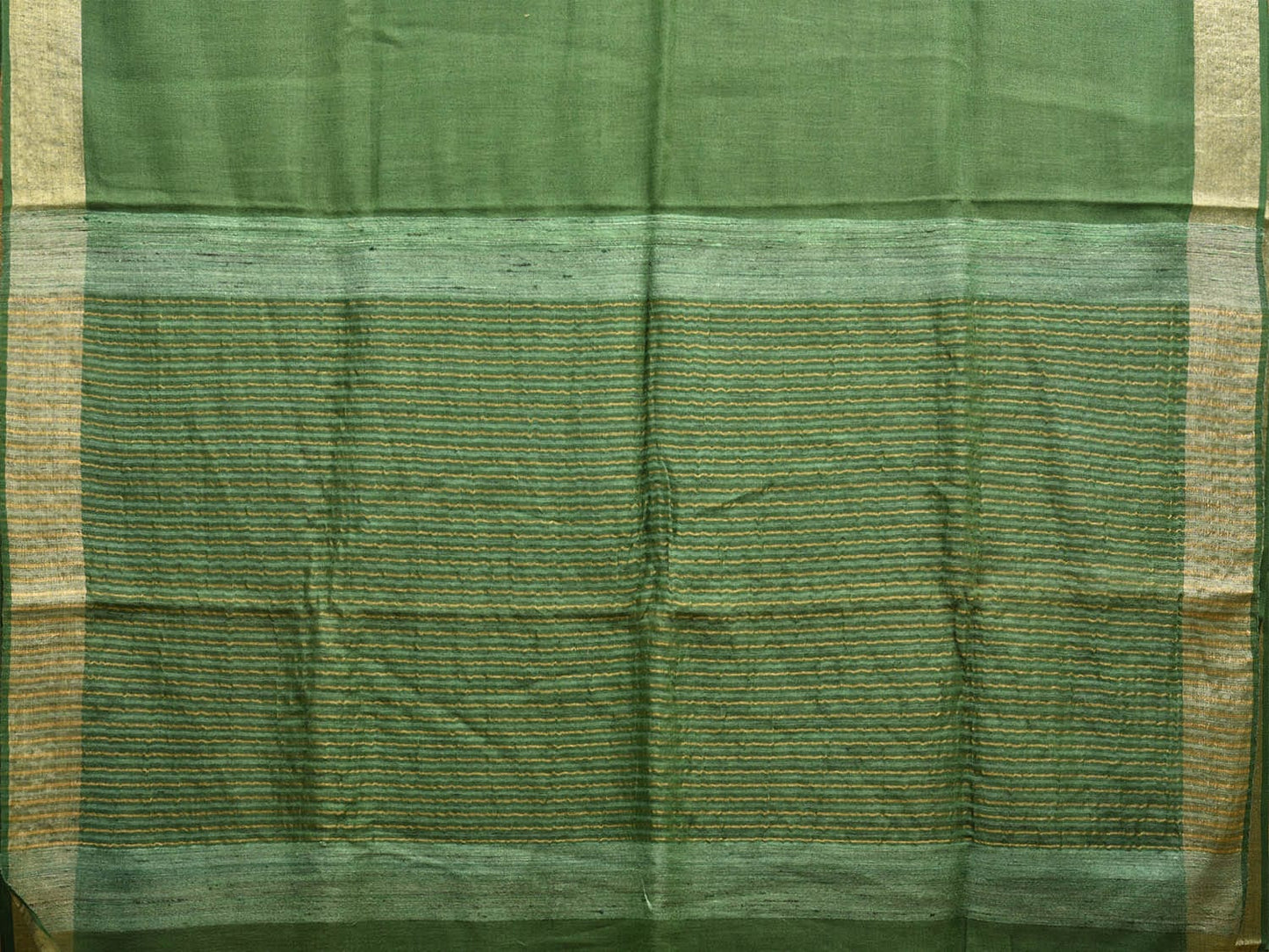 Green Linen Cotton Plain Saree with Strips Pallu Design o0547